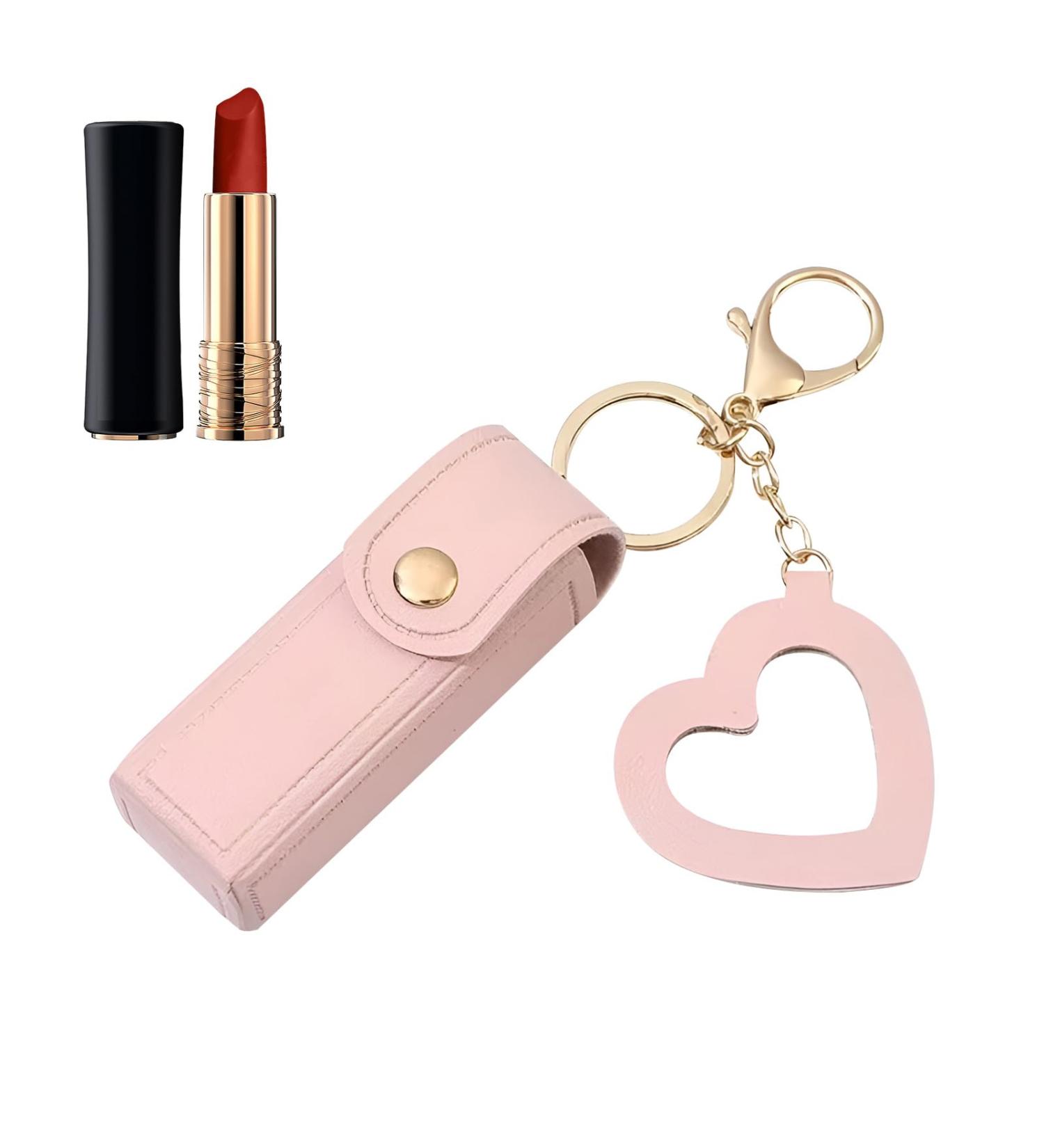 Mini keychain with lipstick case heart-shaped lipstick case mirrored lipstick holder travel keychain - Buy Online on GoSupps.com