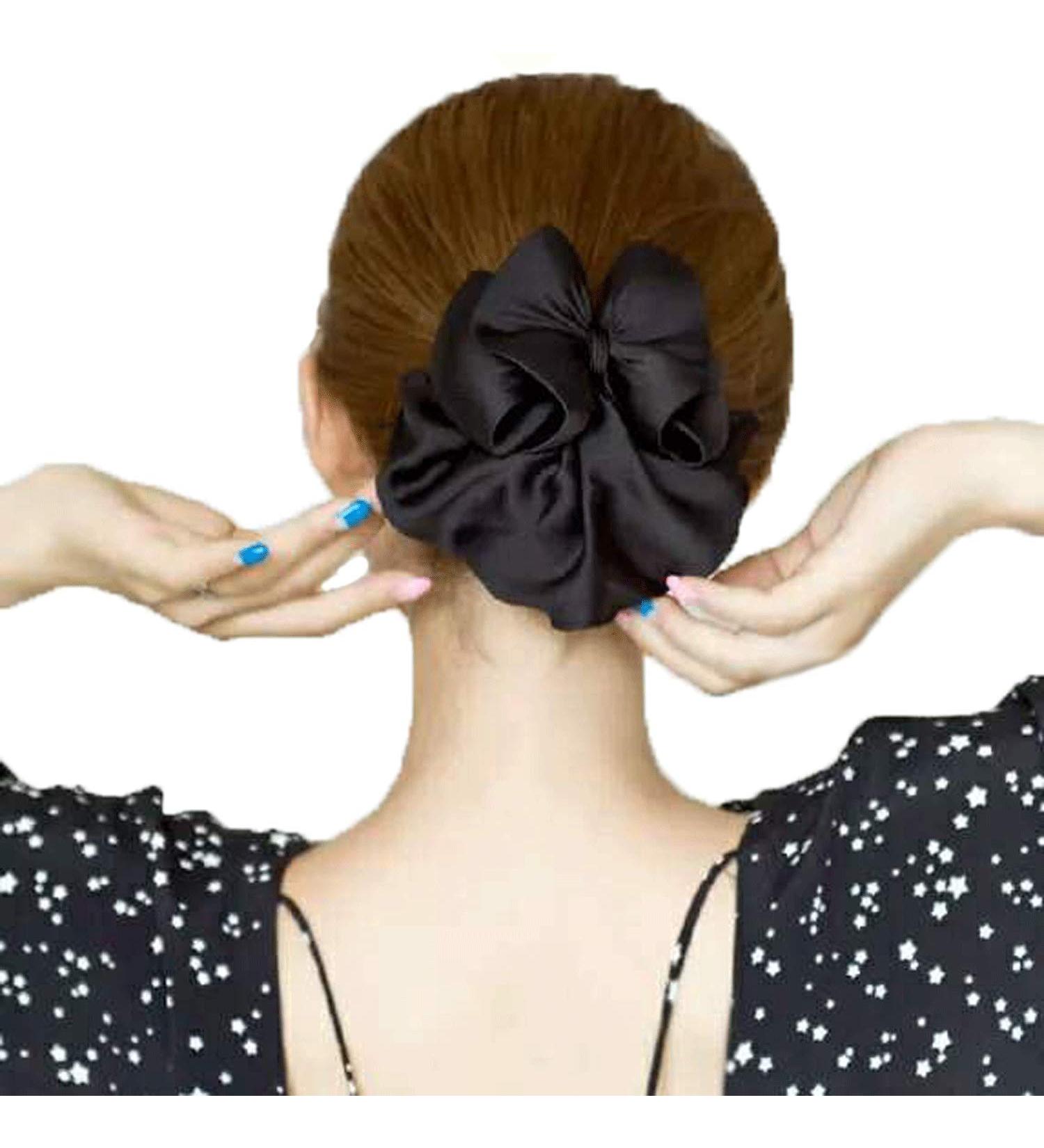 Black 3D Bow Hair Clip Bun Cover with Barrettes - Professional Women's Hairnet Snood - Buy Online on GoSupps.com