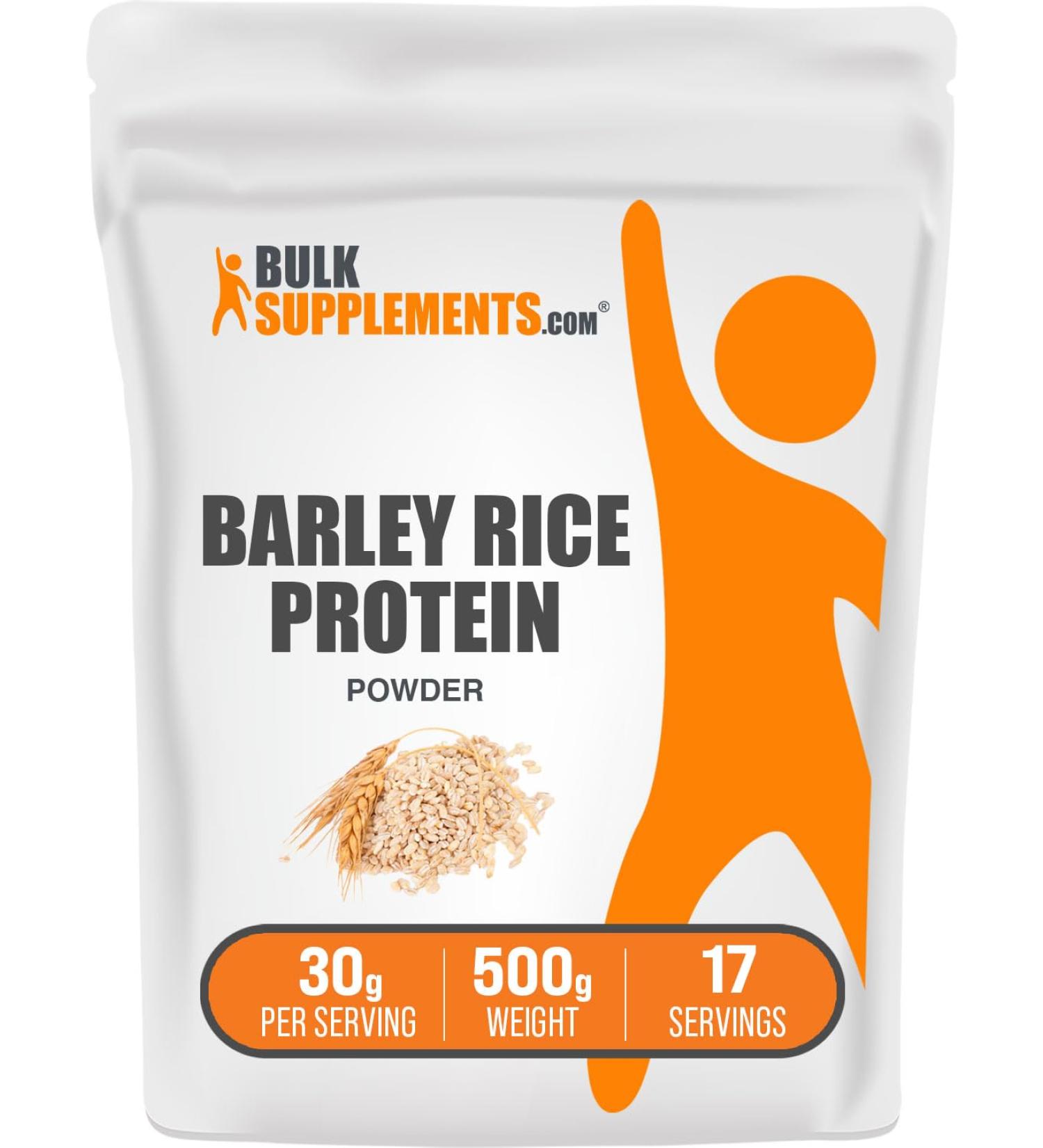 BulkSupplements Barley Rice Protein Powder - Vegan Unflavored Dairy-Free | 30g Protein per Serving | 500g (1.1 lbs) - Buy Online - Buy Online on GoSupps.com