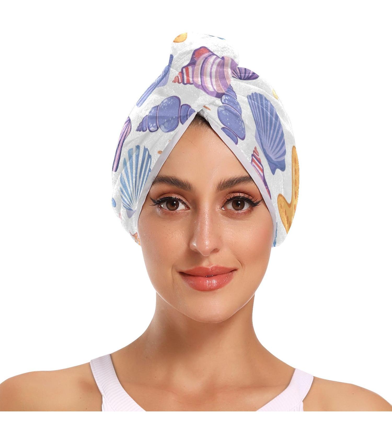 Colorful Shells Hair Towel 2 Pack - Super Absorbent Quick Dry Hair Turbans for Women & Girls - Buy Online on GoSupps.com