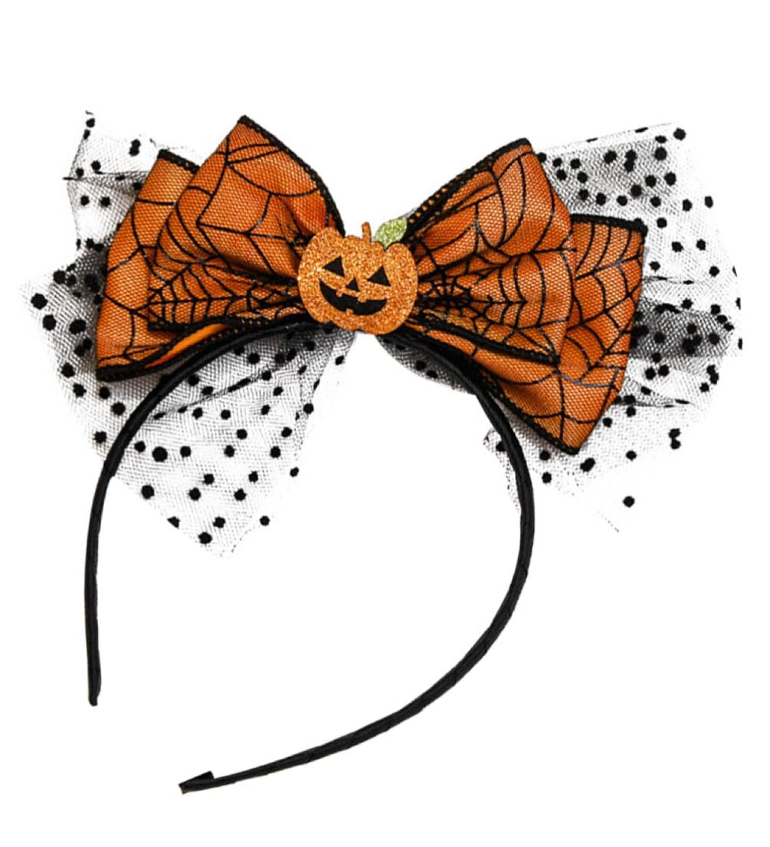 minkissy Pumpkin Headband Fascinator Bow Knot Headpiece with Mesh Decor Halloween Pumpkin Headband Halloween Cosplay Party Favors for Women Girls - Buy Online on GoSupps.com