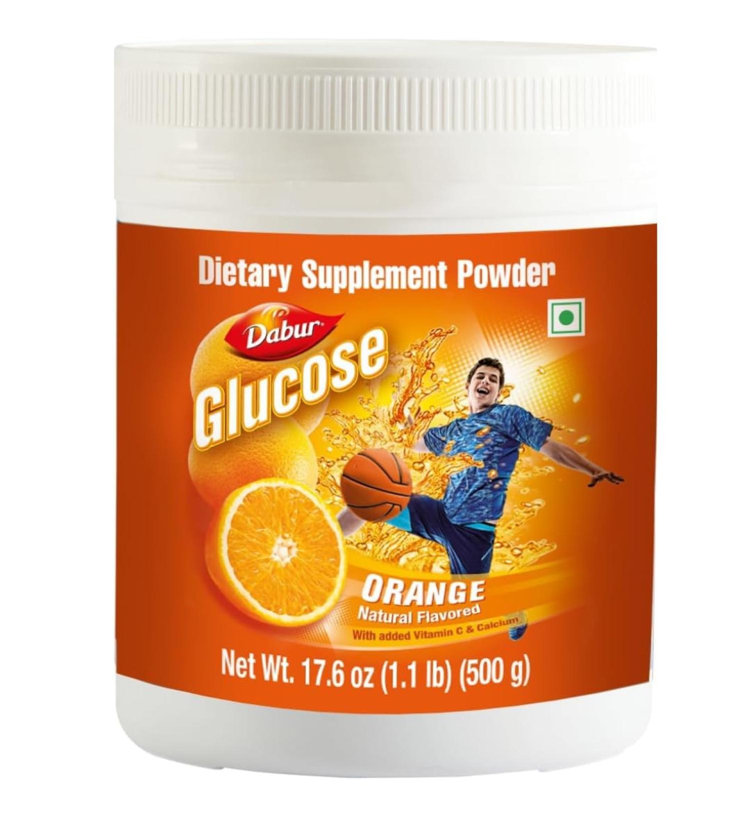 Dabur Glucose Powder Fortified with Vitamin D and Calcium Orange Flavour 500 grams - Buy Online on GoSupps.com