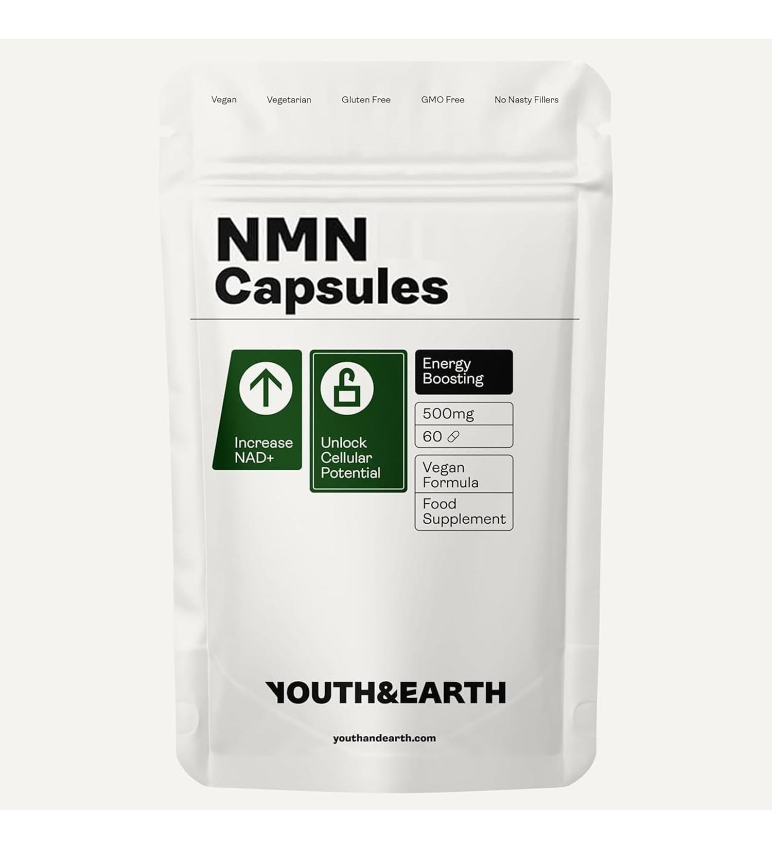  Youth & Earth Youth & Earth NAD Capsules Boost Energy & Metabolism Unlock Cell Function DNA Repair Anti-Aging & Increase NAD+ Levels - 500mg (60 Capsules) - Buy Online on GoSupps.com