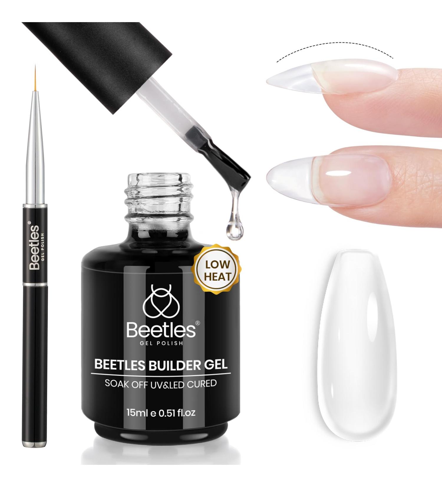 Beetles 7-in-1 Low Heat Builder Gel - 15ml Clear Strengthener with Liner Brush for Nail Art & Design | Perfect Holiday Gift for Women - Buy Online on GoSupps.com