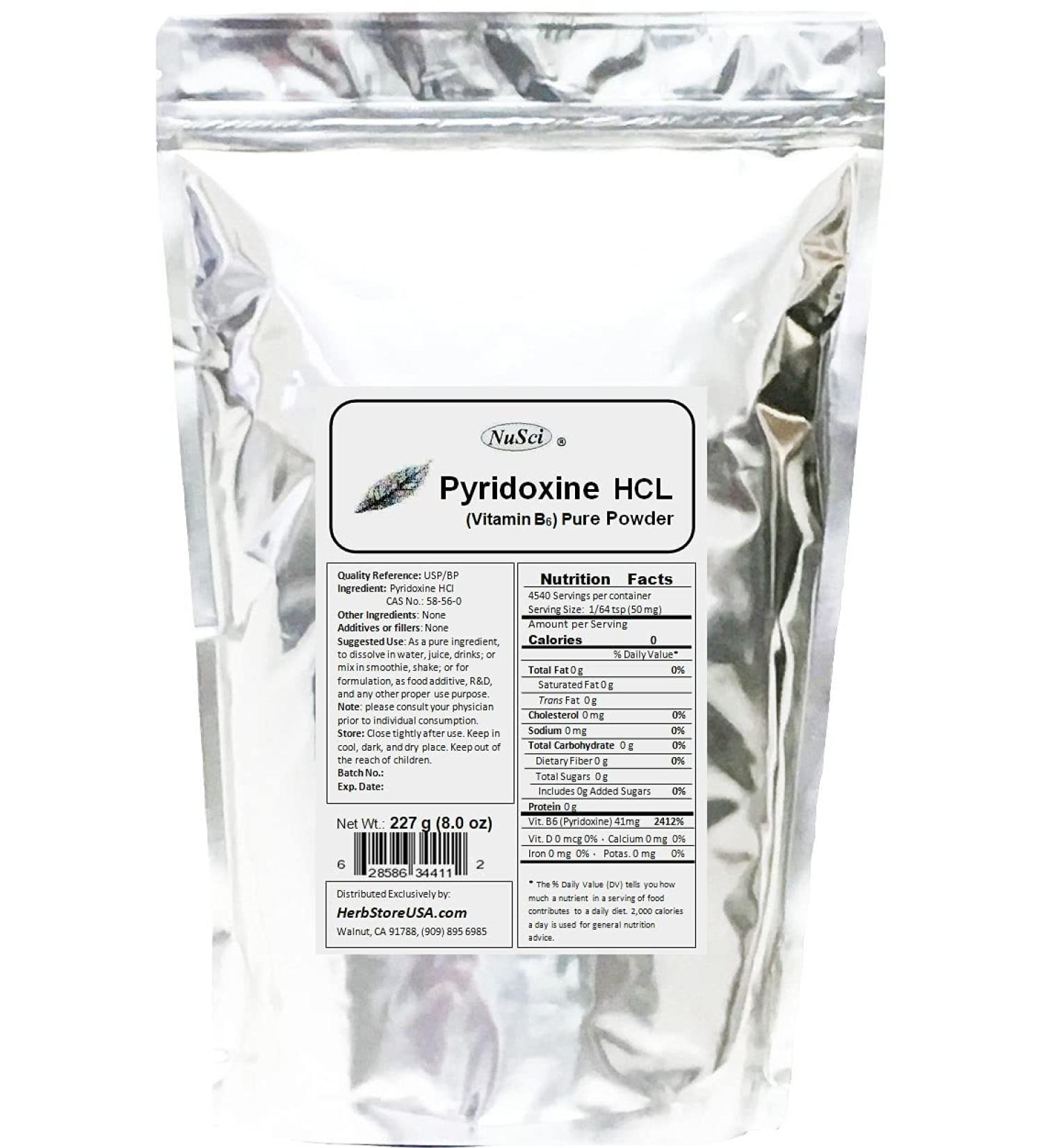 NuSci Pyridoxine HCl Vitamin B6 Pure Powder 8.0 oz (227 g) - Buy Online on GoSupps.com