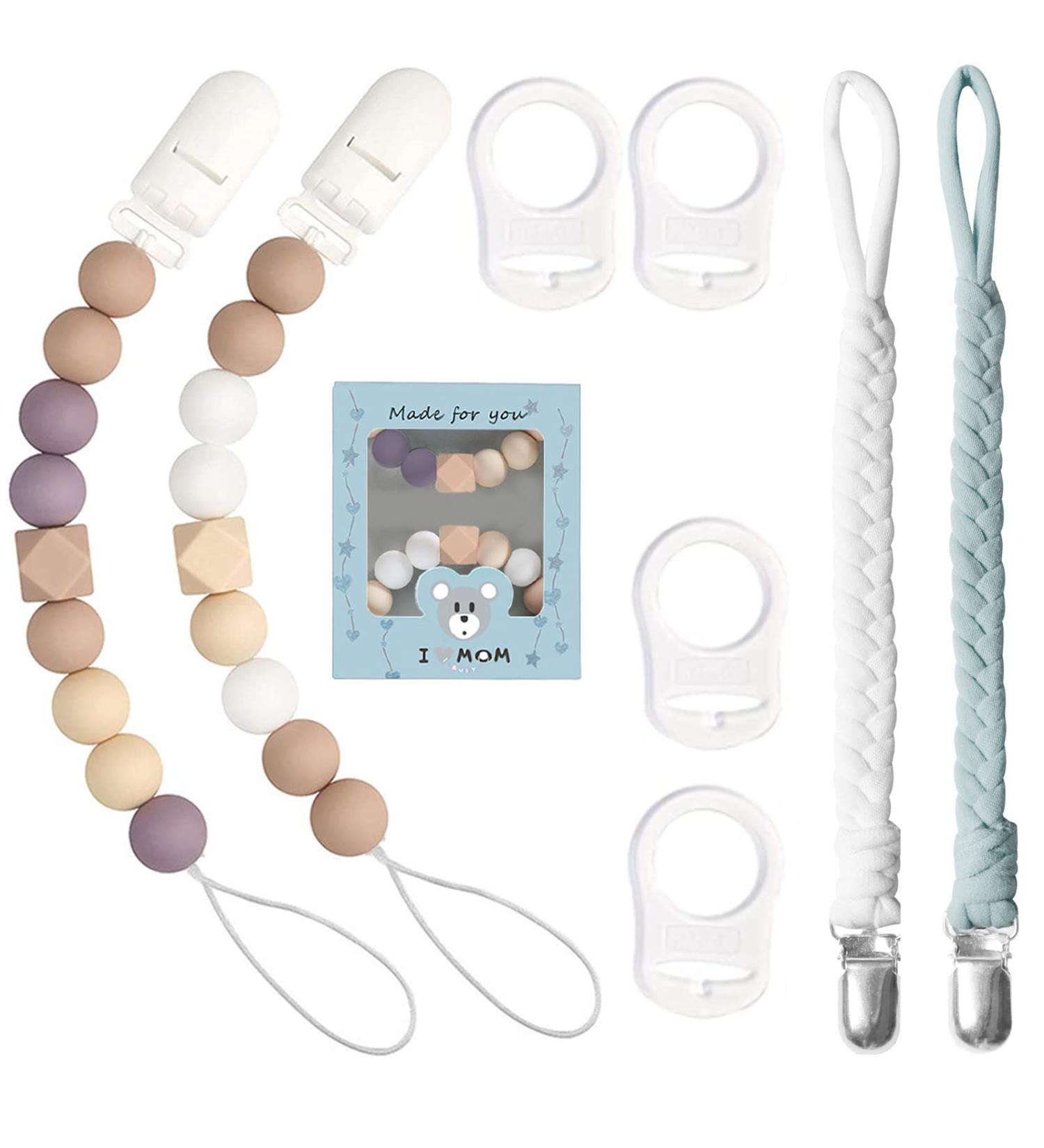 AUXHCYL 8 Pcs Baby Dummy Clips Set with Silicone Holder - Unisex Newborn Dummies - Buy Online on GoSupps.com