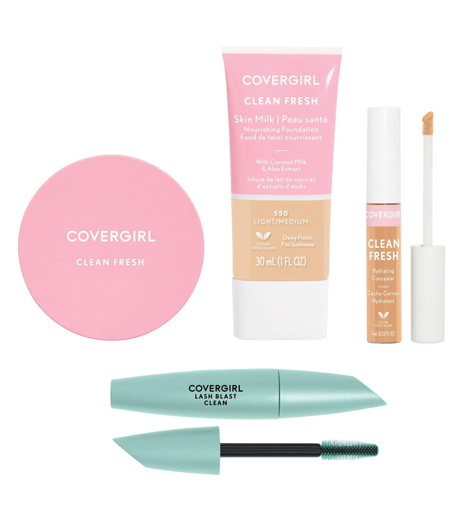 COVERGIRL - Clean Fresh Full Face Kit Formulated without Parabens Sulfates Mineral Oil & Talc Infused with Coconut Milk & Aloe Extracts 100% Vegan & Cruelty-Free Light/Medium Light/Medium - 550