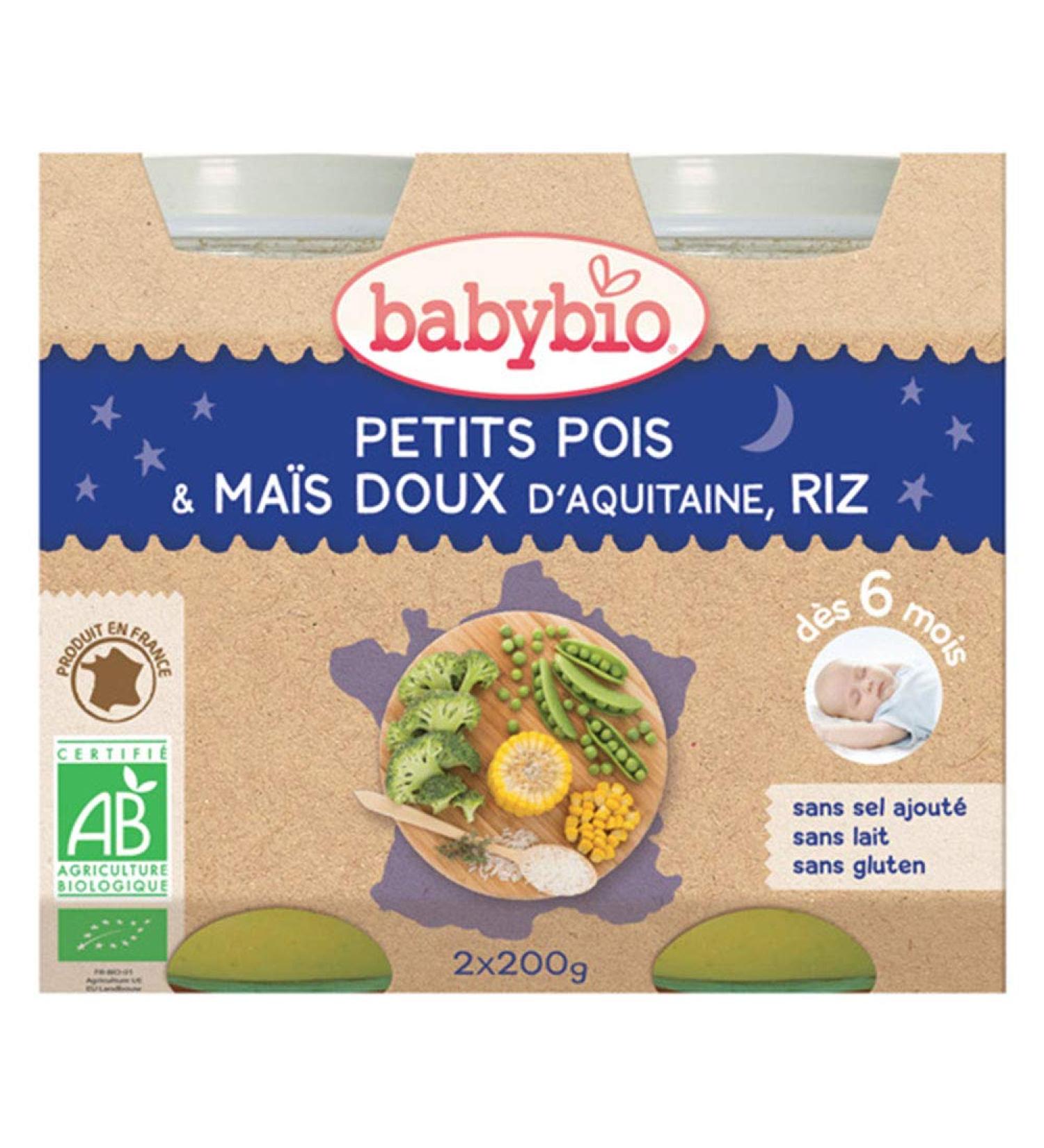 BabyBio - Evening menu: Peas-Corn-Rice 2x200g