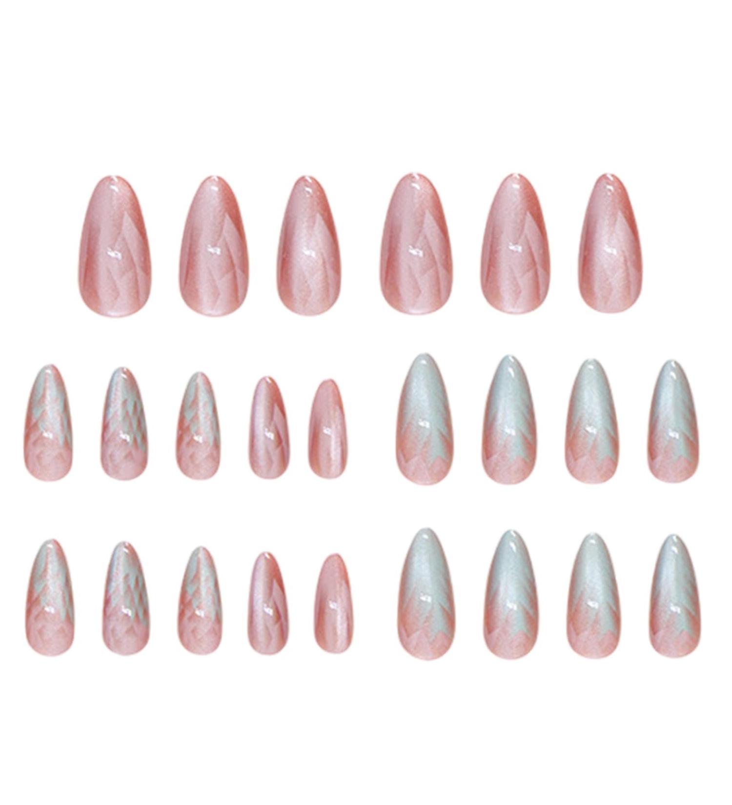 Medium Press On Nails Medium False Nails Ombre Almond 12 Sizes Cat Eye Artificial Press On Nails Includes Nail File For Woman - Buy Online on GoSupps.com