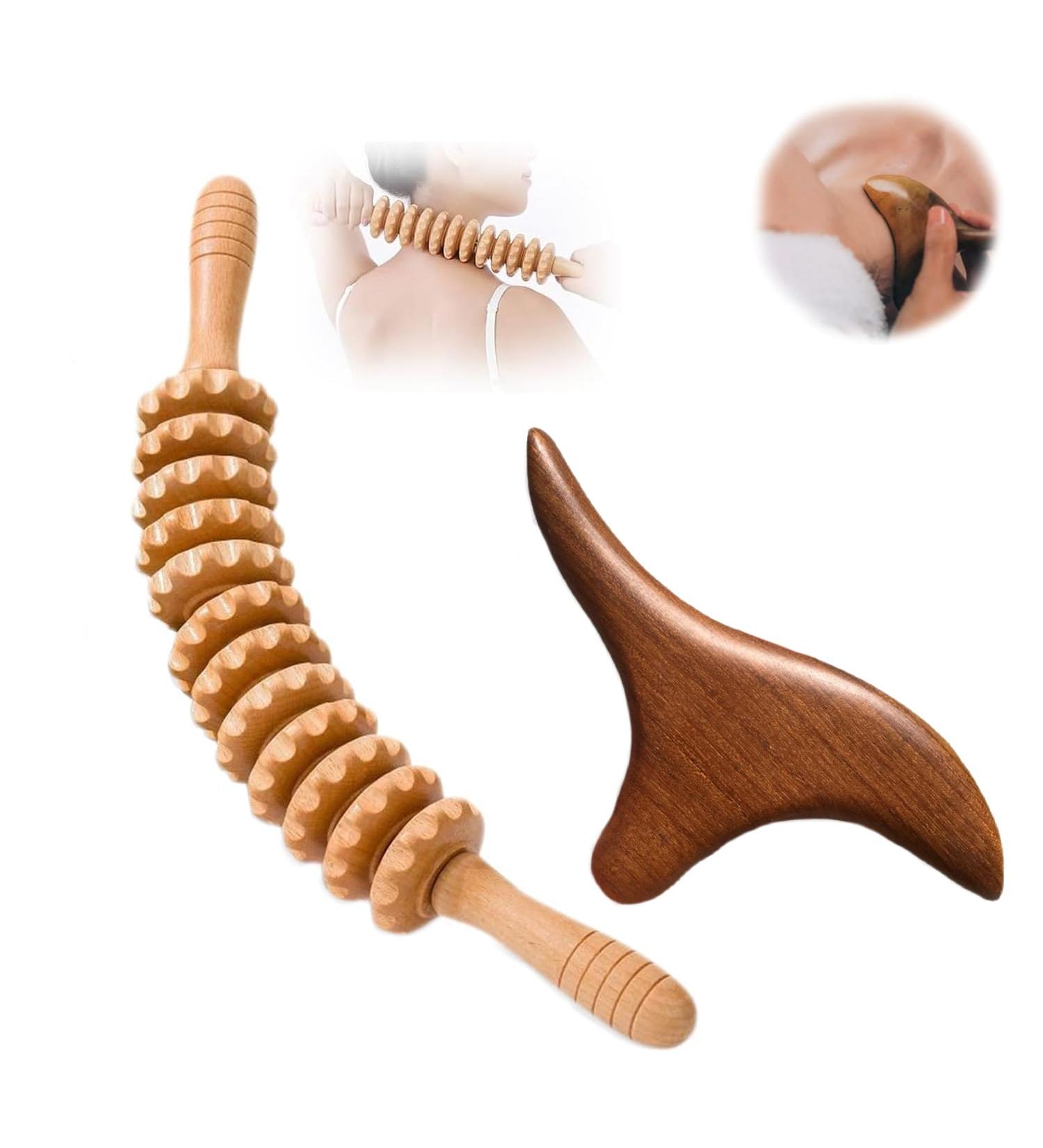 2-Piece Wooden Massage Roller Set - Back & Body Relief Trigger Point Therapy Tool for Neck Legs & More - Buy Online on GoSupps.com