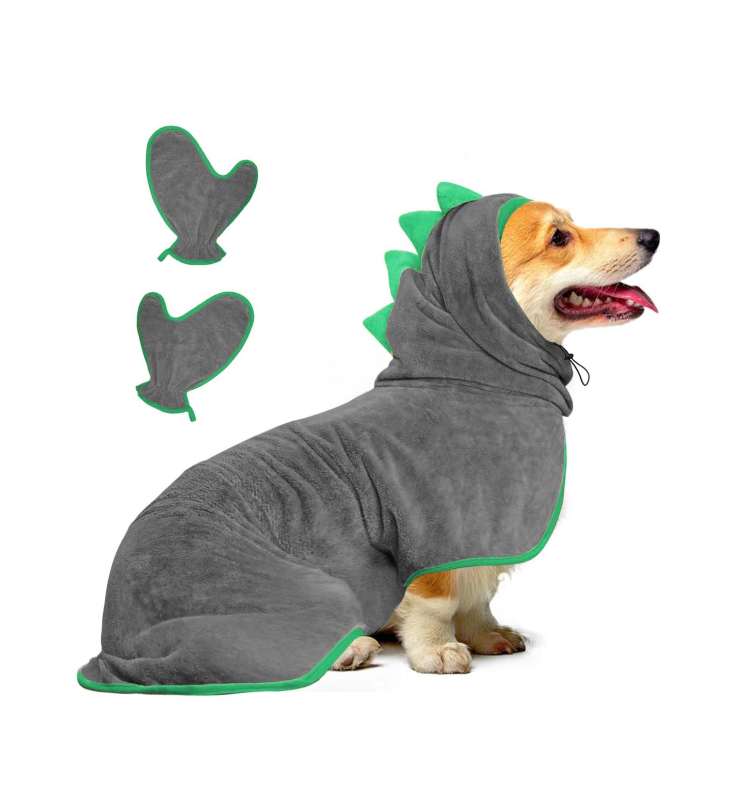 Quick Drying Dog Bathrobe | Adjustable Microfiber Towel for Large & Medium Dogs - Bibykivn Gray Green S - Buy Online on GoSupps.com