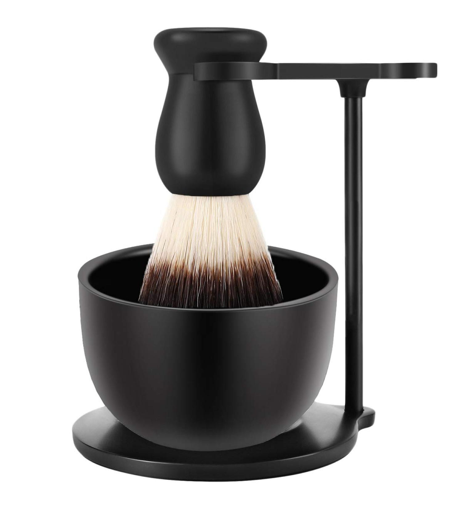 Mysterious Black Men's Wet Shaving Kit - Deluxe Grooming Set with Heavyweight Brush, Razor Stand, and Stainless Steel Soap Bowl - Buy Online on GoSupps.com