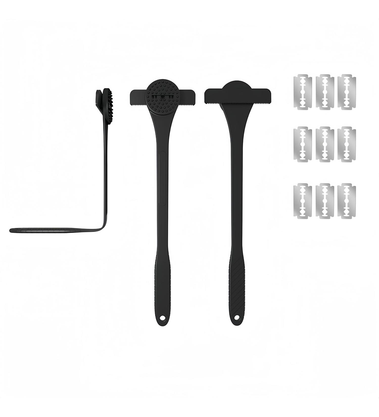 Manual Body Back Shaver for Men & Women | 2-in-1 Hair Removal & Back Scrubber with 9 Blades | Bendable Long Handle for Beard Chest Armpit Leg & Bikini Hair Removal - Buy Online on GoSupps.com