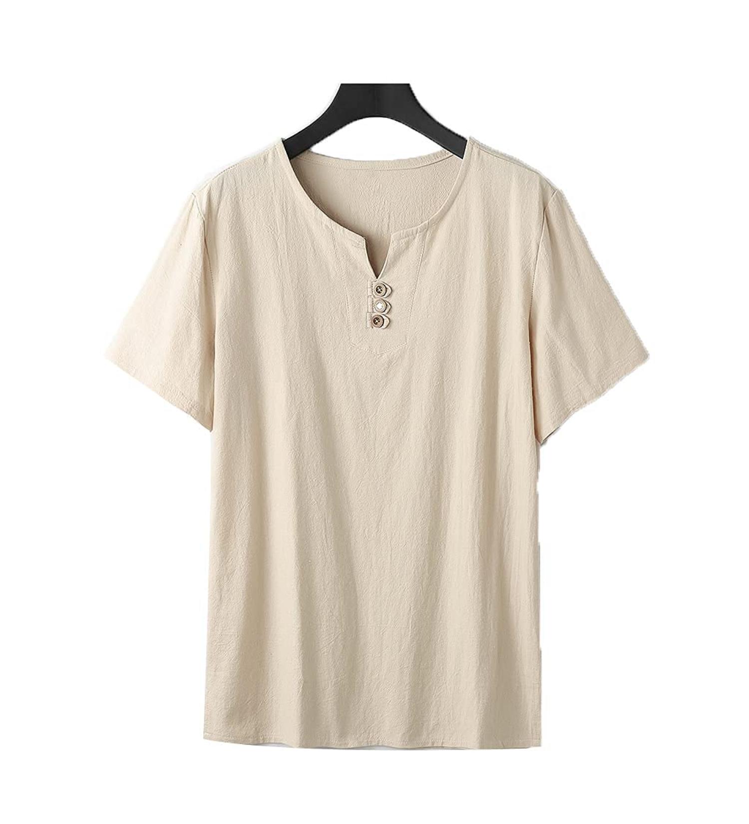 Linen Kung Fu Uniform Men Plus Size | Short Sleeve Taichi Clothing | Beige Cotton Tang Suit - Medium - Buy Online on GoSupps.com