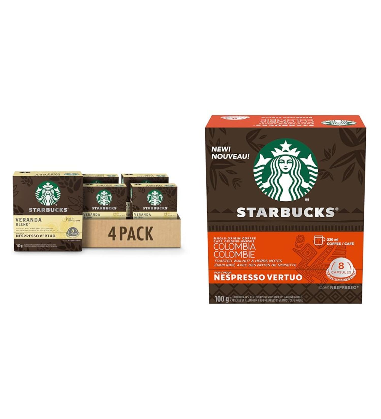 STARBUCKS Veranda Blend for Nespresso Vertuo Blonde Roast Coffee Pods 8 K-Cup Capsules Pack of 4 & By Nespresso Single Origin Columbia Coffee Pods Medium Roast Coffee+Columbia Coffee Pods Veranda 1 count (Pack of 4) - Buy Online on GoSupps.com