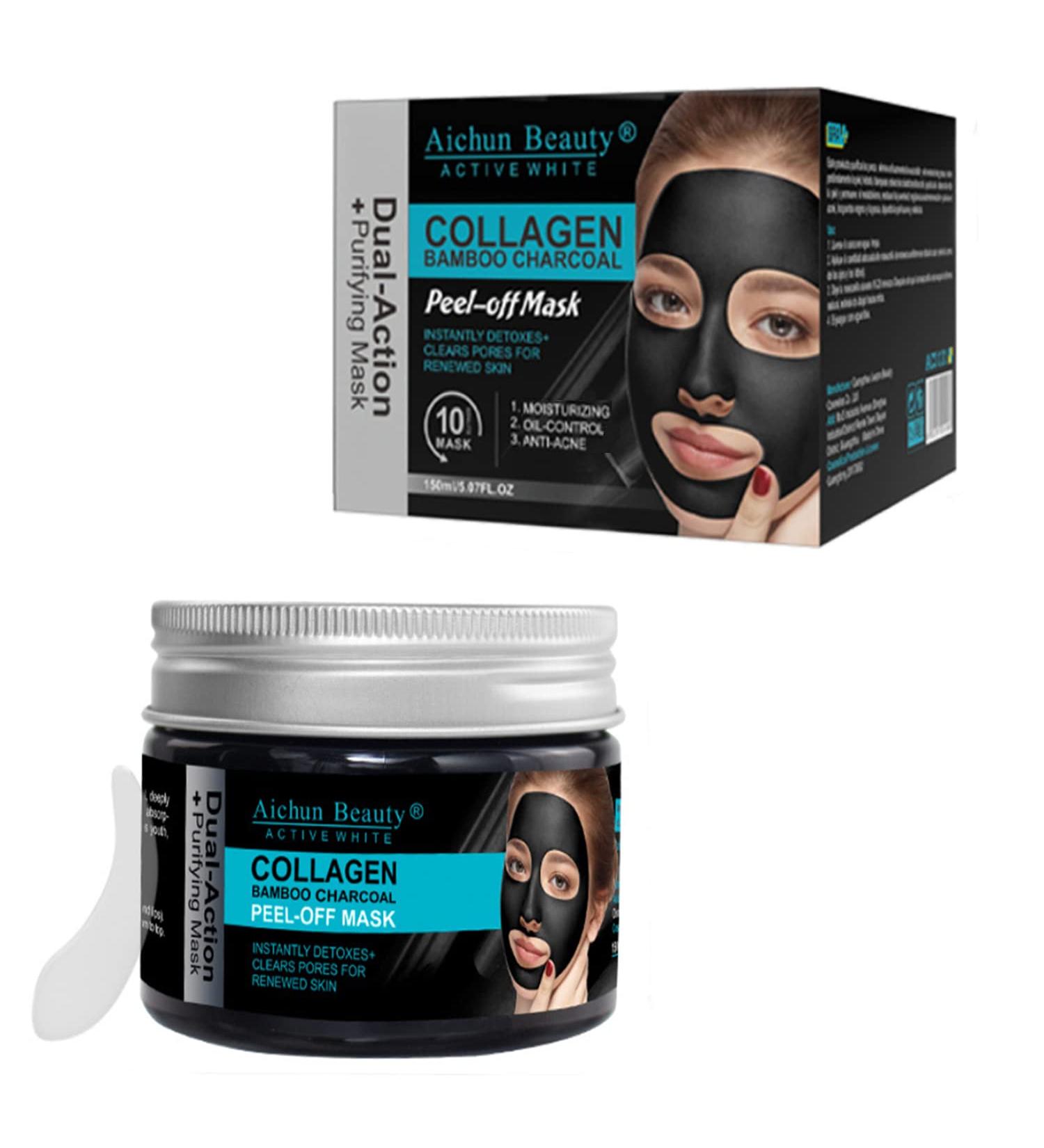 AICHUN BEAUTY Collagen Bamboo Charcoal Vegan Peel-Off Face Mask - Detox Clear Pores Moisturize & Control Oil - 150ml/5.07fl.oz - Buy Online on GoSupps.com