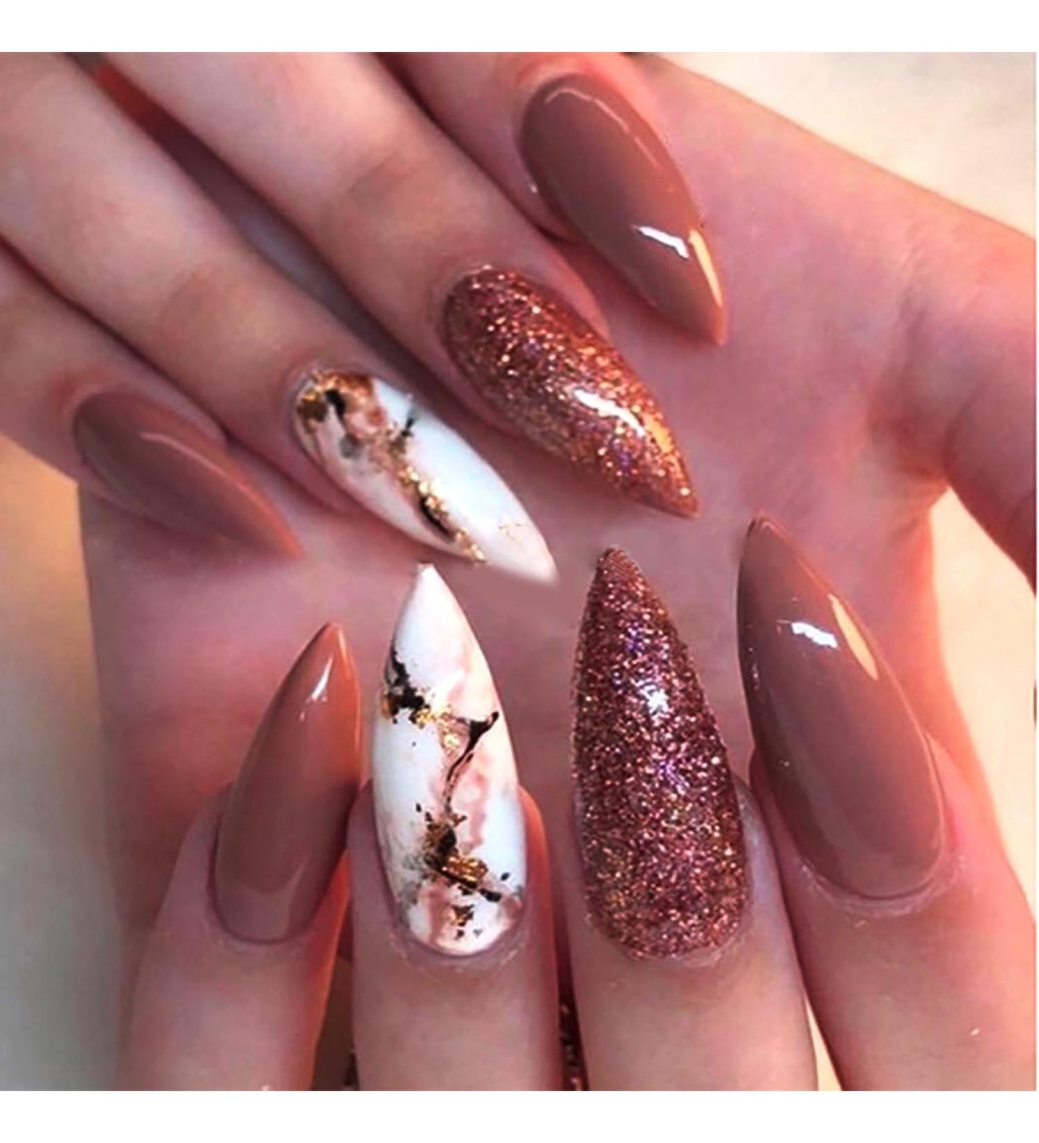 Brishow Sparkle Press-On Ballerina Acrylic Nails - 24 Short Pink Artificial Nails for Women & Girls | Easy Stick-On Design - Buy Online on GoSupps.com