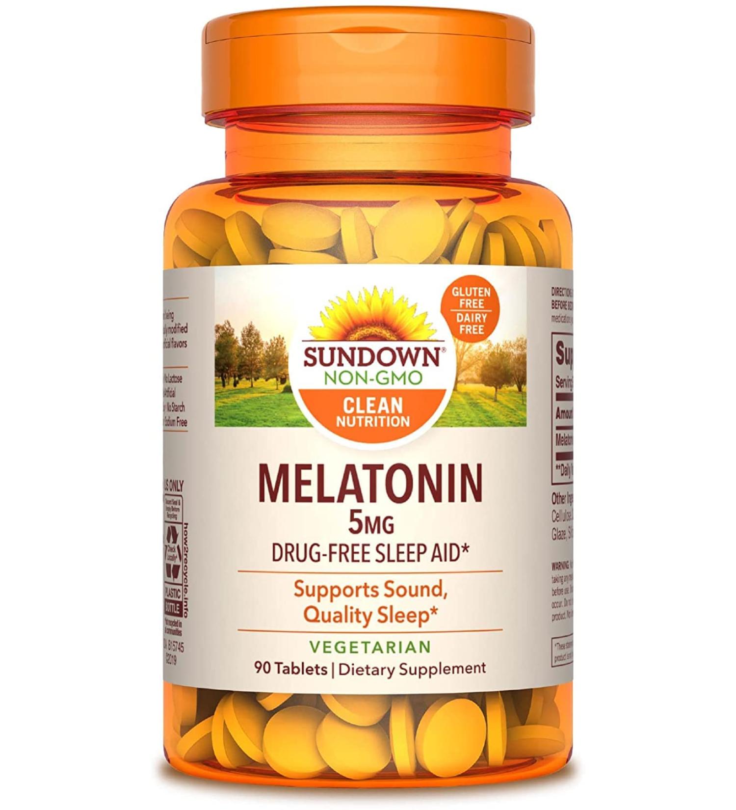 Sundown Naturals Melatonin 5 mg - 90 Sleep Aid Tablets for Restful Sleep - Buy Online on GoSupps.com