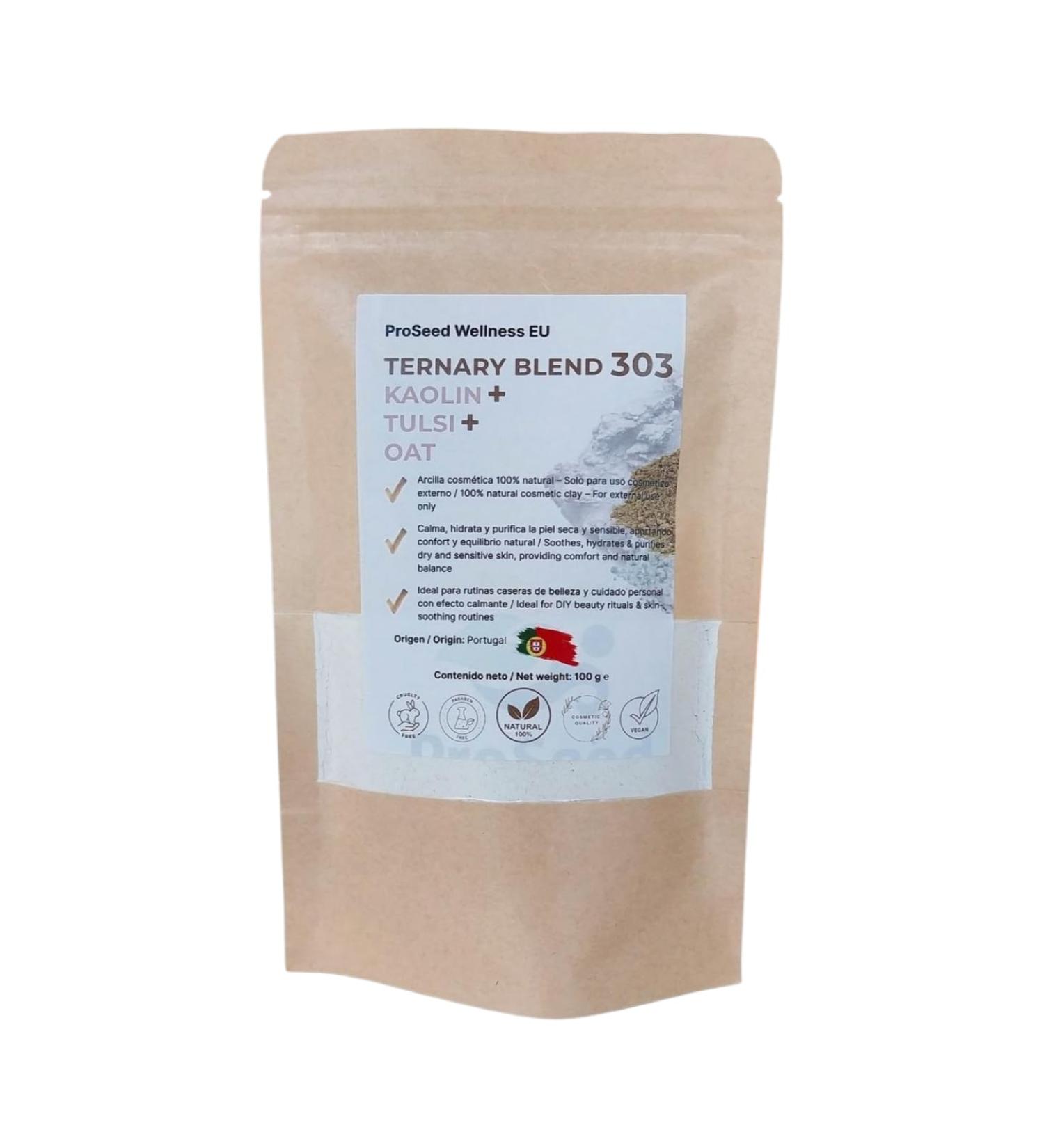 Kaolin White Clay + Tulsi + Oats - Soothing Moisturizing and Purifying Face Mask for Dry and Sensitive Skin - 100% Natural | Ternary Blend 303 - 100g - Buy Online on GoSupps.com