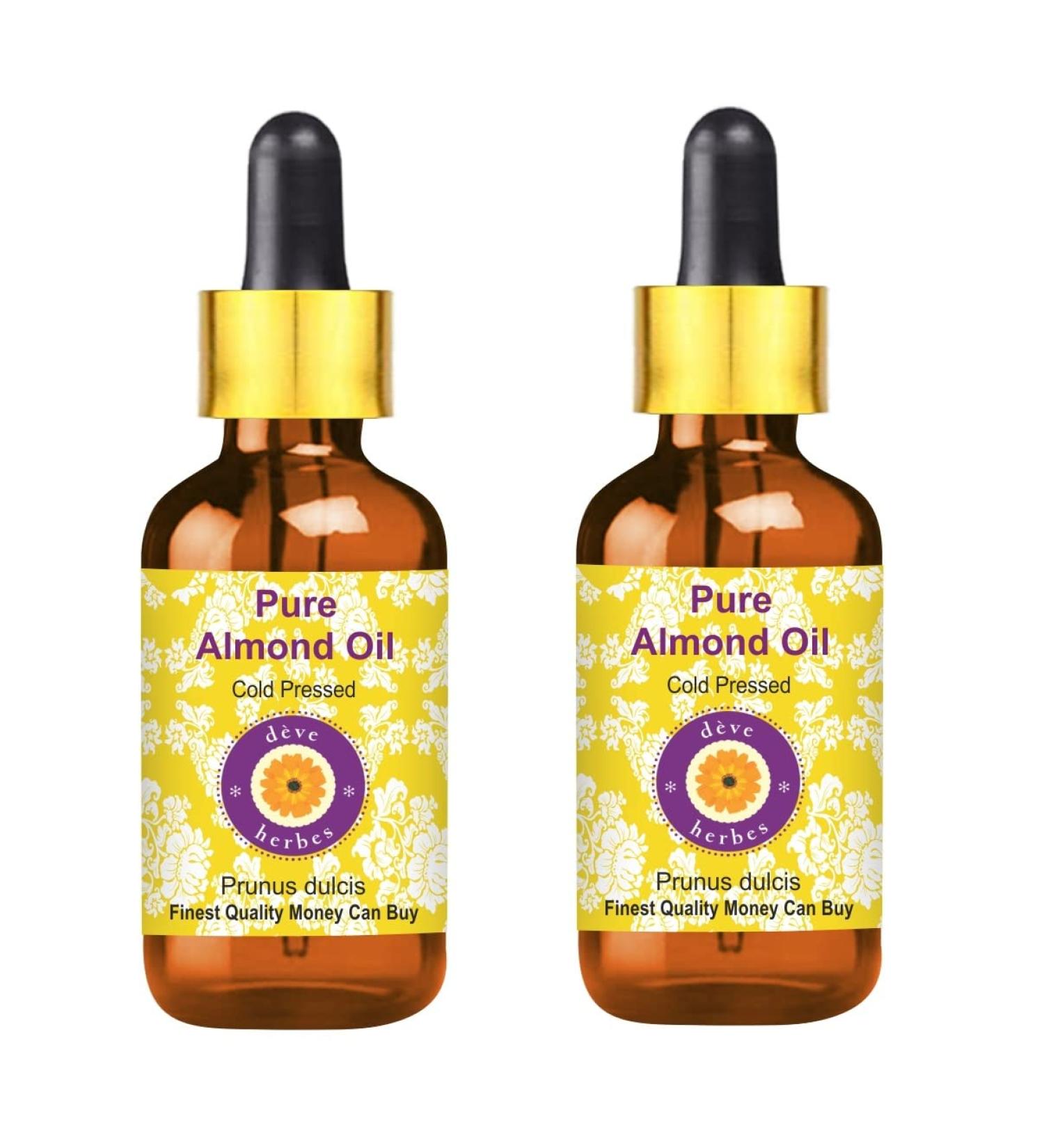 Deve Herbes Pure Almond Oil (Prunus dulcis) with Glass Dropper 100% Natural Therapeutic Grade Cold Pressed for Personal Care (Pack of Two)100ml X 2 (6.76 oz) - Buy Online on GoSupps.com