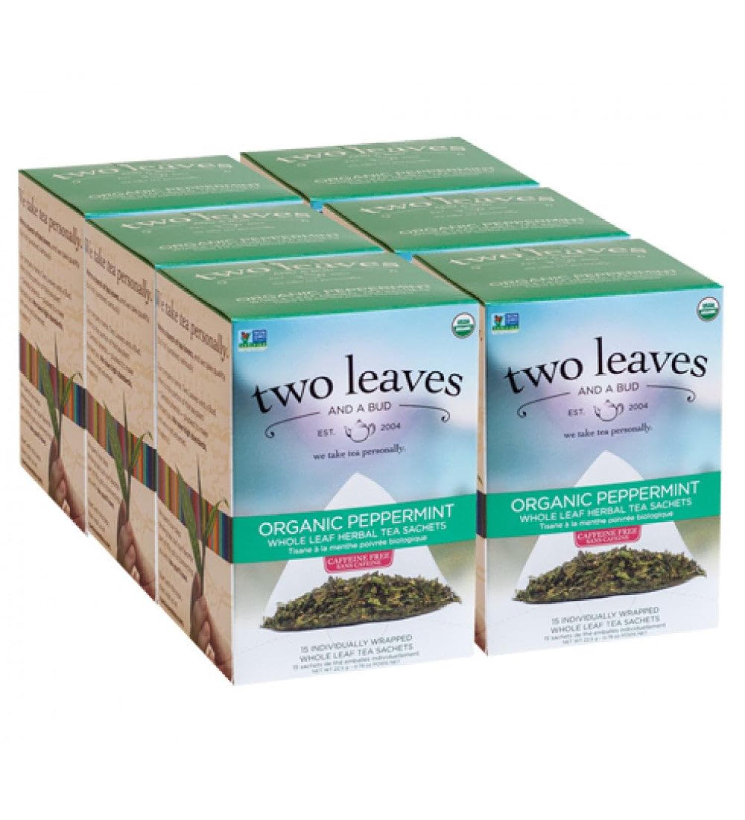 TWO LEAVES Certified Organic Peppermint Tea Bags 100/Pack