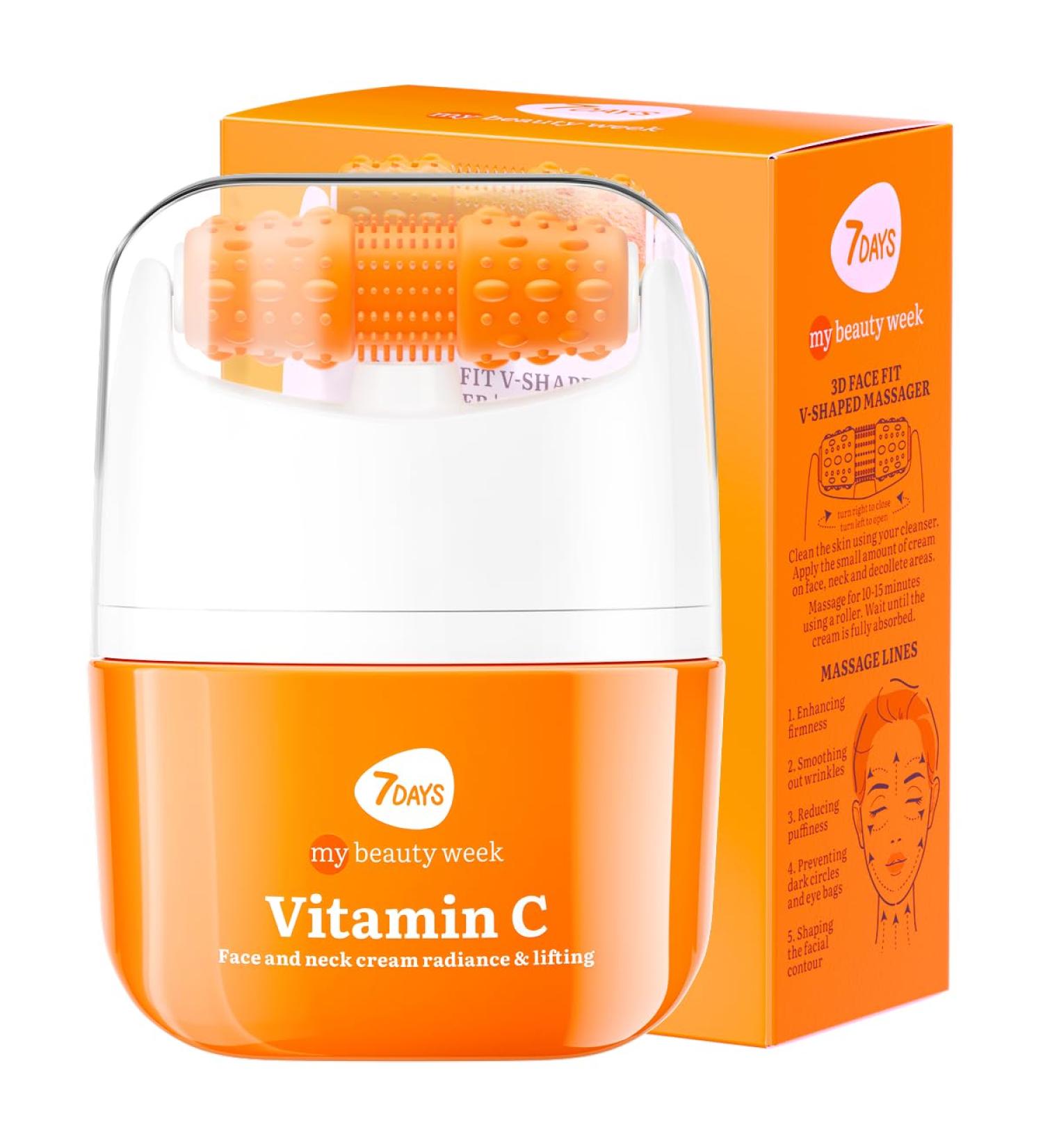  7Days 7DAYS Face Lifting Cream with Vitamin C | Korean Skincare Face Moisturizer | Anti-Aging Face and Neck Cream for Women | Anti-Puffiness and Skin Toning Roller Massager - Buy Online on GoSupps.com