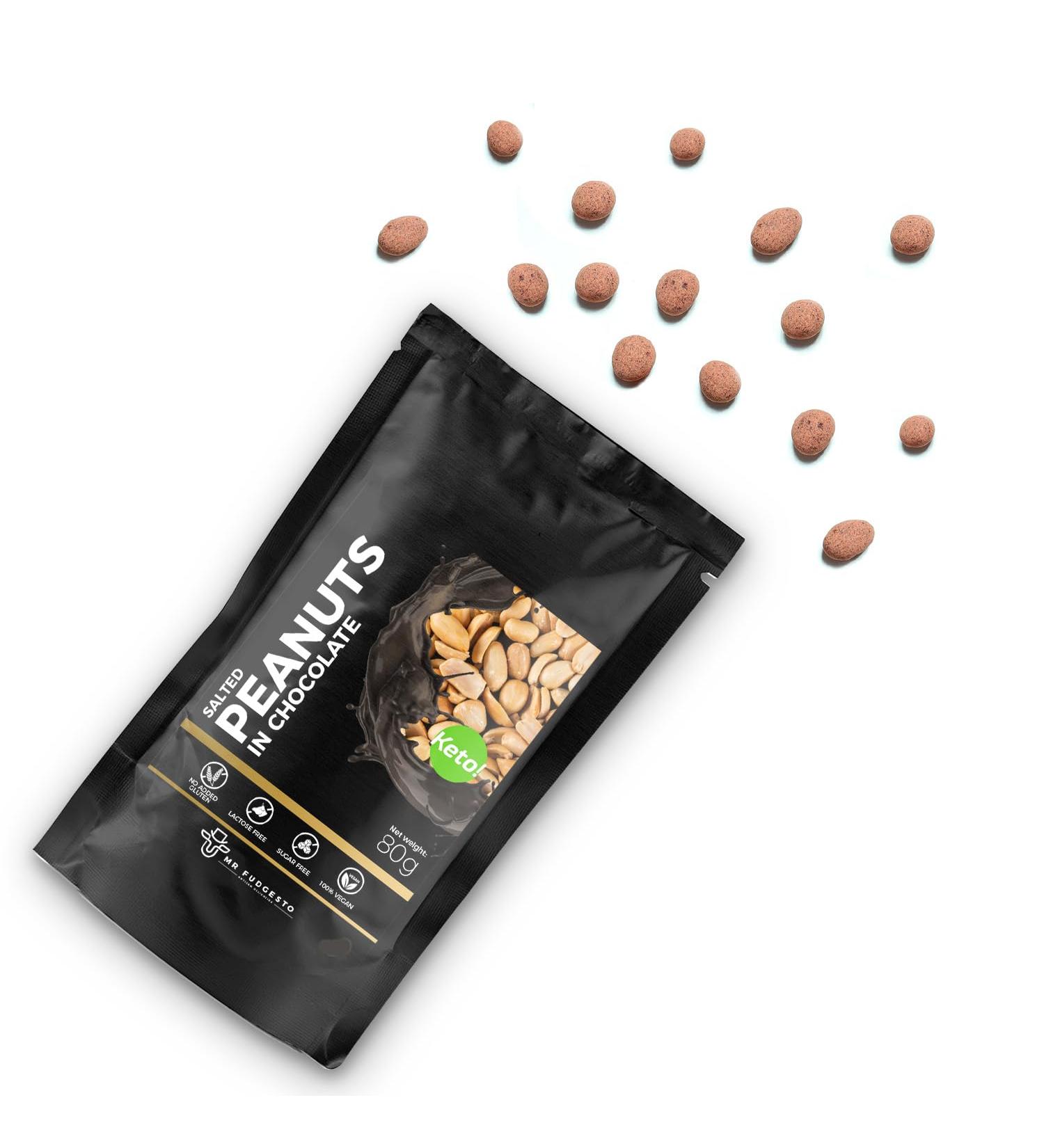 Mr Fudgestoo Salted Peanuts in Dessert Chocolate | Premium 80g Gourmet Confectionery for Luxurious Enjoyment - Buy Online on GoSupps.com