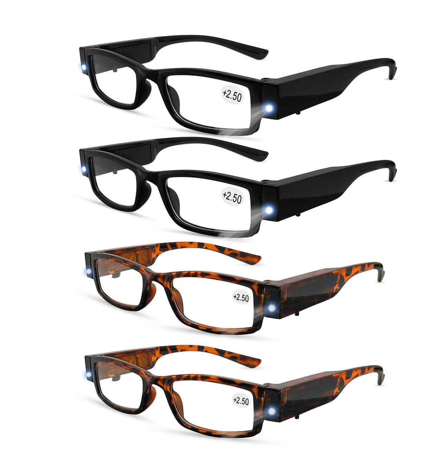 4 Pcs LED Reading Glasses - Lighted Magnifier for Clear Vision | Nighttime Readers | Unisex Full Frame Eyewear - Buy Online on GoSupps.com