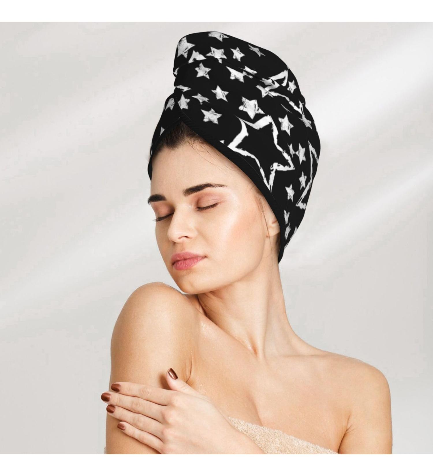Cute Star Microfiber Hair Towel - Super Absorbent Quick Dry Turbans for Curly & Thick Hair | Hair Wrap Bonnet Cap for Women Girls & Kids - International Shipping Available - Buy Online on GoSupps.com