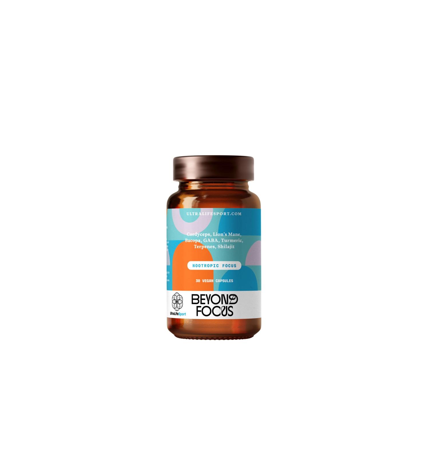 Ultra Life Sport - Beyond Focus Organic Mushroom Supplement - 30 Capsule Brain Supplements for Memory and Focus - 100% Vegan Non-GMO - Memory Booster with Bacopa Cordyceps & Lion s Mane - Buy Online on GoSupps.com