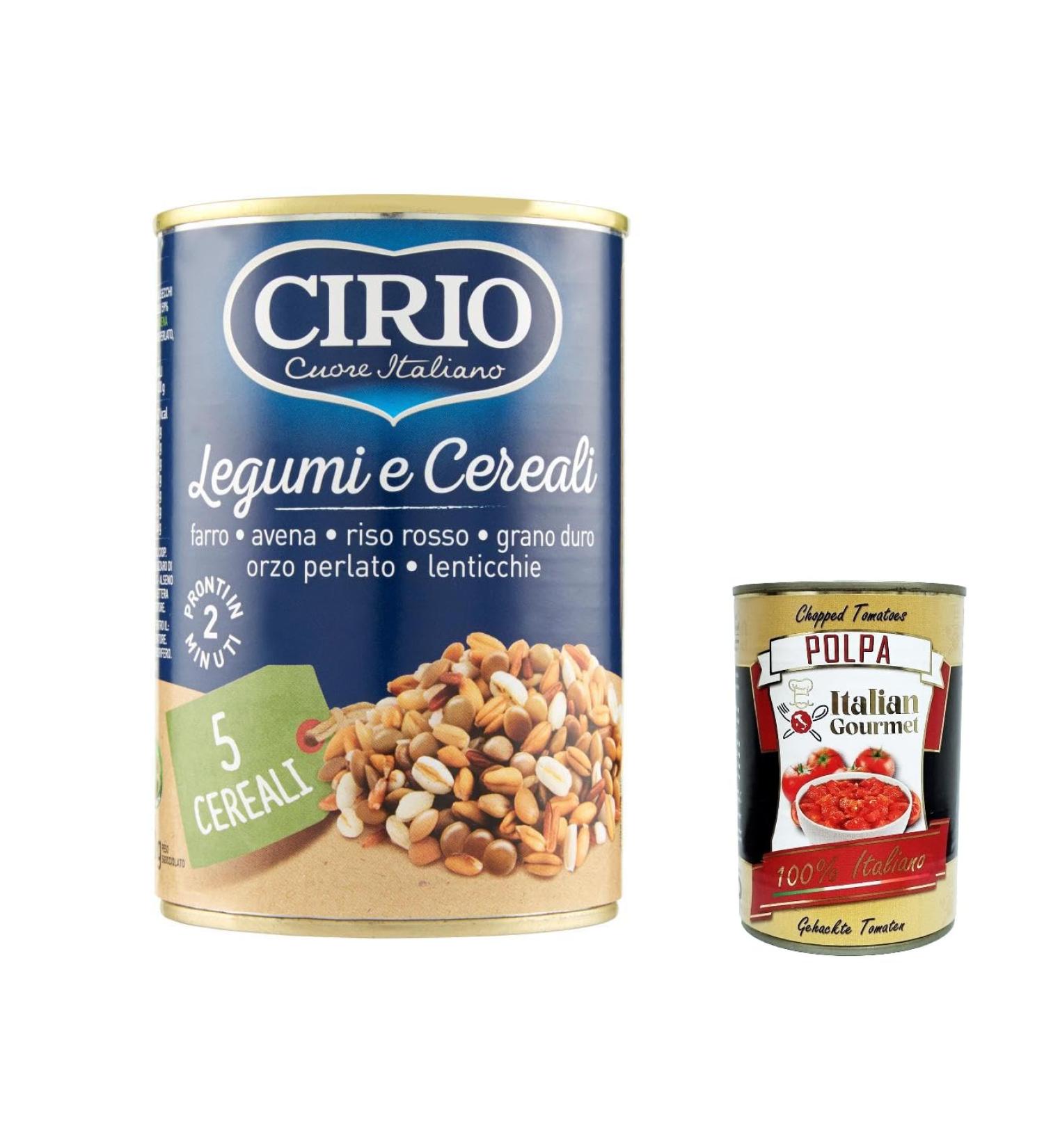  Italian Gourmet E.R. Cirio Legumi E 5 Cereals Legumes & 5 Cereals Red Rice Mix Durum Wheat Barley & Pearly Lentil 410g Boxes + Gourmet Italian Polpa 400g - Buy Online on GoSupps.com