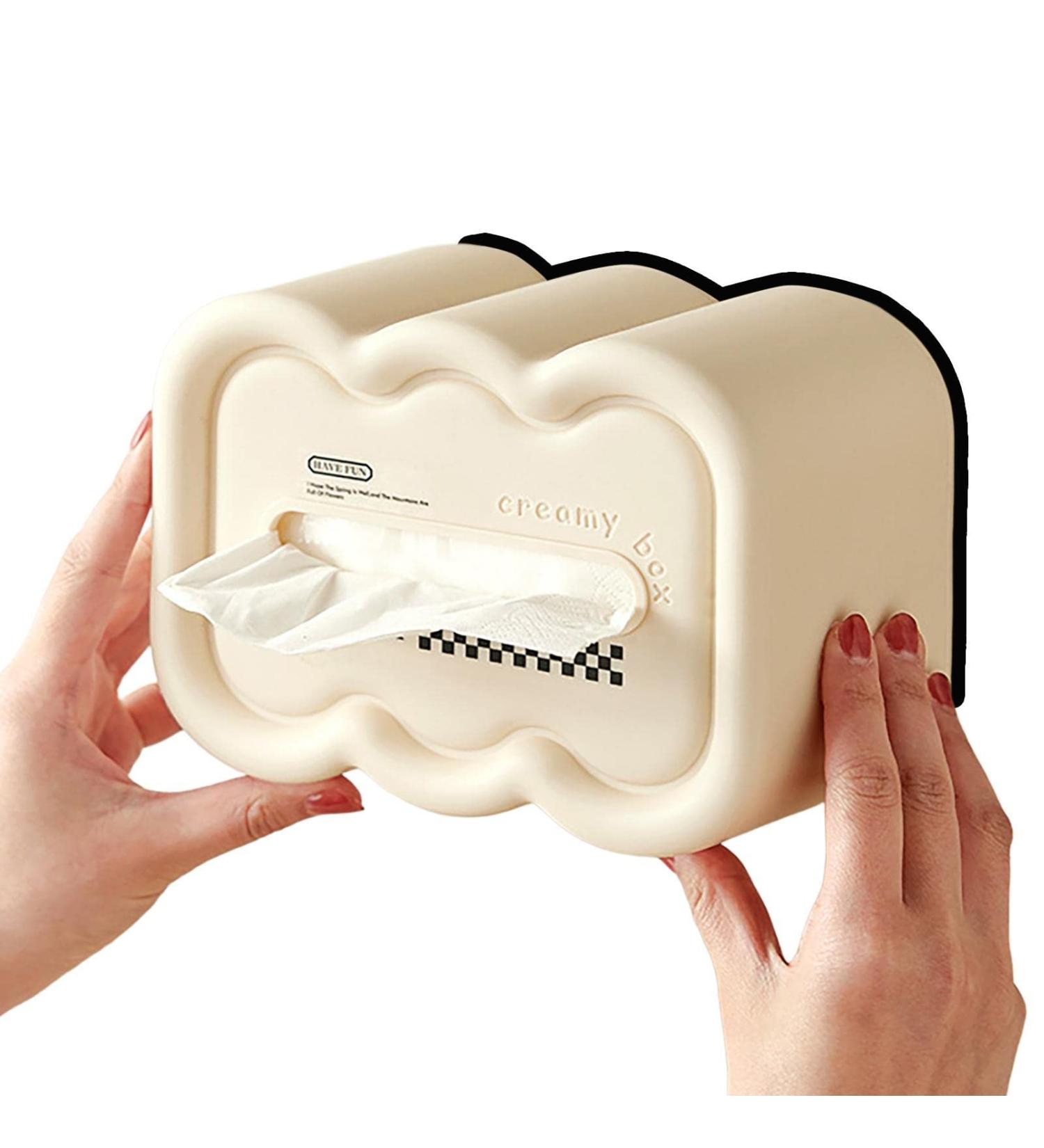 Tissue Box Holder | Wet Wipes Box Holder Dispenser Case - Wall Mounted Spring Design Self-Adhesive Wipes Case Wet Wipes for Countertop Night Stand Tissue Qmisify Cream Black - Buy Online on GoSupps.com