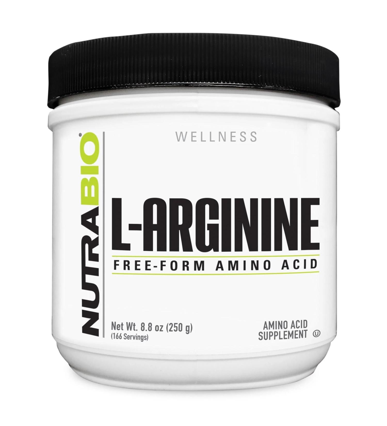 NutraBio L-Arginine Supplement 750mg Nitric Oxide Precursor Supports Blood Flow Vascular Health and Muscle Growth 250g - Buy Online on GoSupps.com