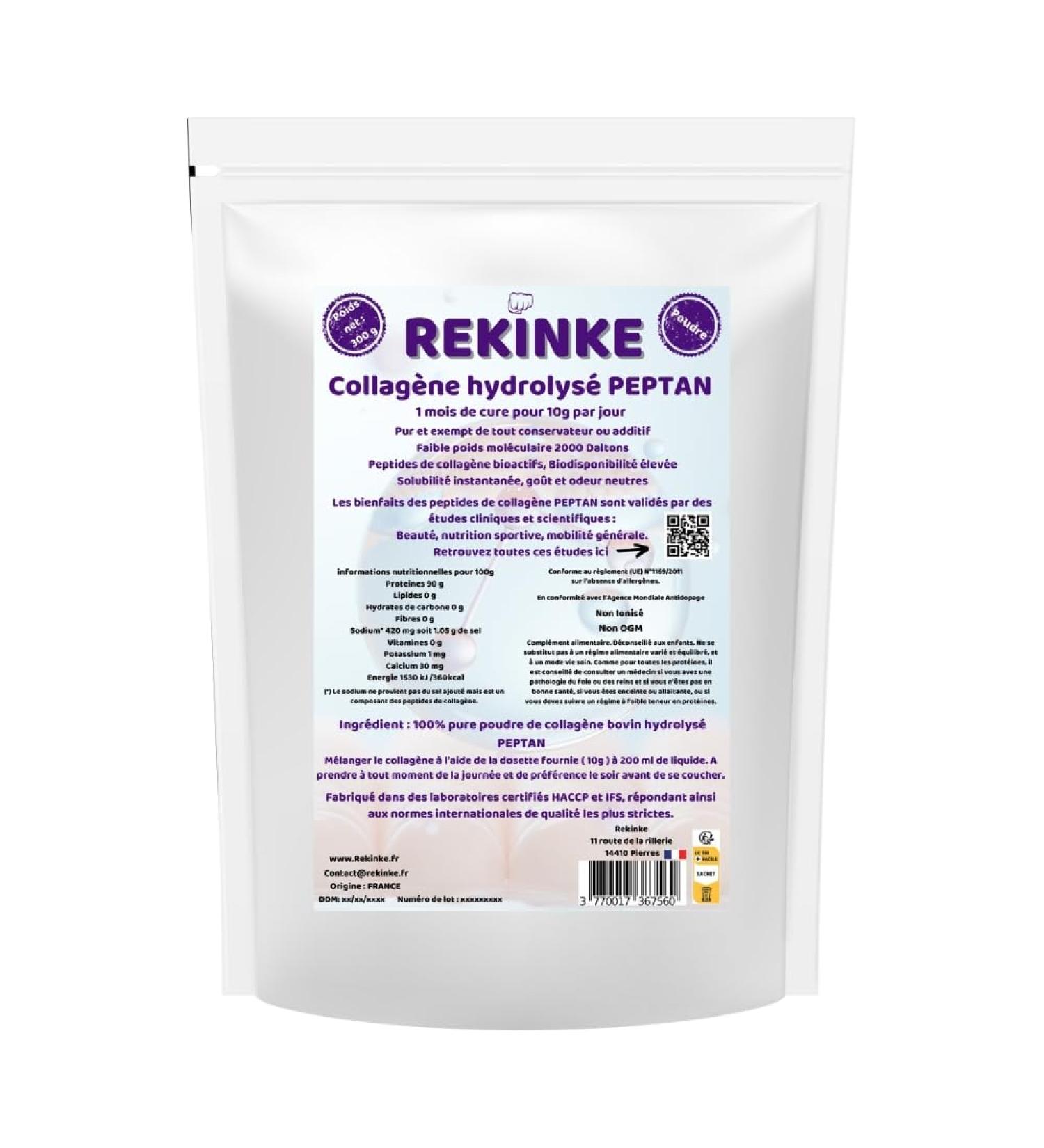 Pure poudre de collag ne bovin hydrolys 2000 Daltons Type 1 PEPTAN 300g REKINKE Riche en Acides Amin s et Glycine - Buy Online on GoSupps.com