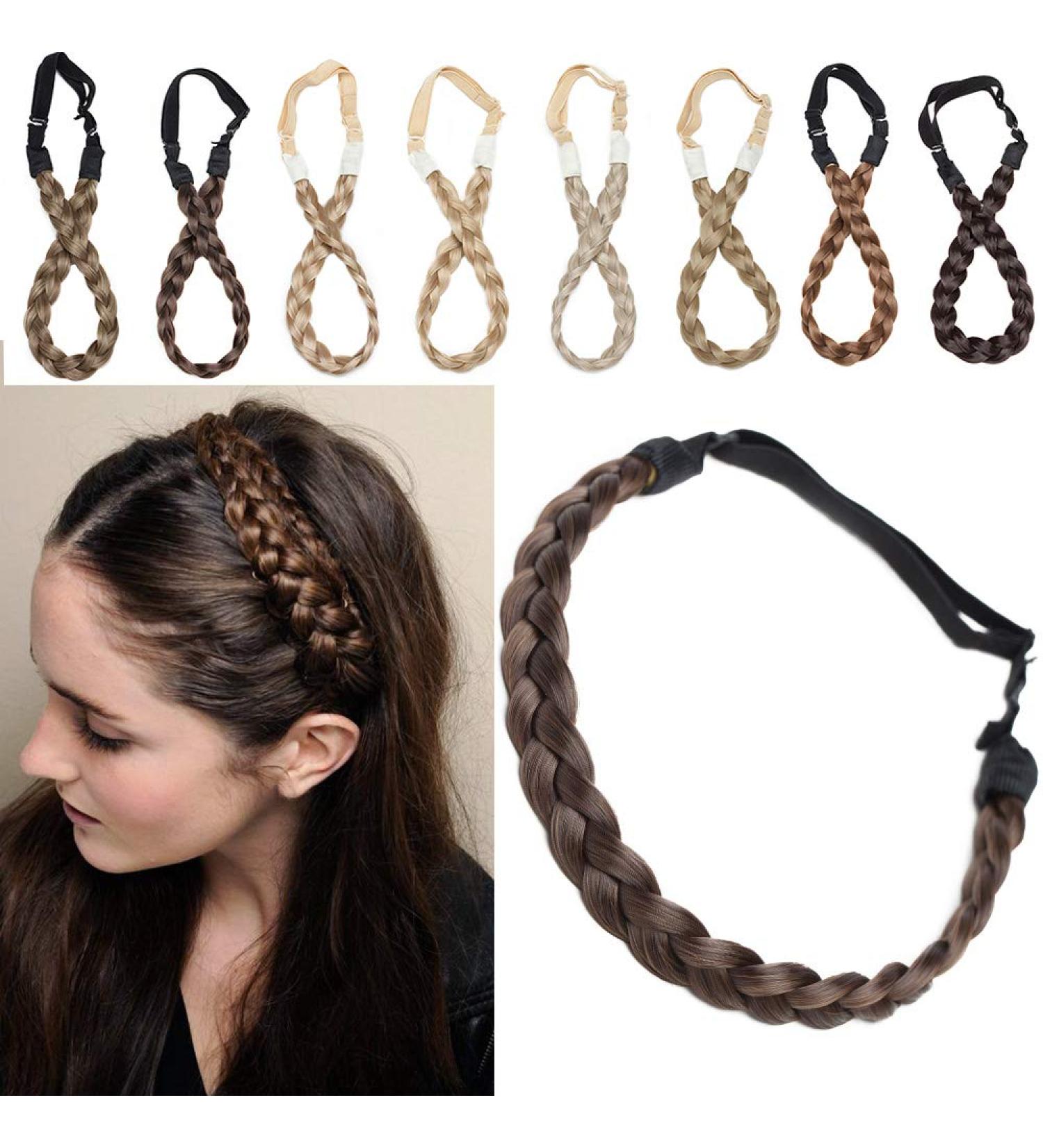 Headband Hair Braid Natural Looking Synthetic Hair Piece Extension Highlighted Plaited Braids Elastic Stretch Hairpiece Women Girl Beauty Accessory - Maroon & Ash Brown - Buy Online on GoSupps.com