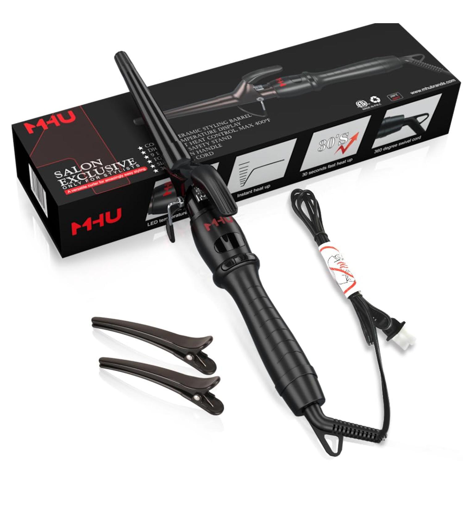 MHU PRO Tapered Curling Wand - 1.5 Inch Curling Iron with Short Clamp 9 Temp Settings (280 -400 ) Automatic Shut-Off | Perfect Curls for All Hair Types - Buy Online on GoSupps.com