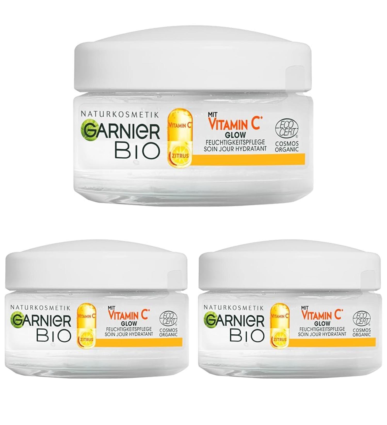 Garnier day care with vitamin C for a radiant complexion invigorating and tight moisturizer against tired and uneven skin bio glow 50 ml (pack with 3) 50 ml (3 -pack)