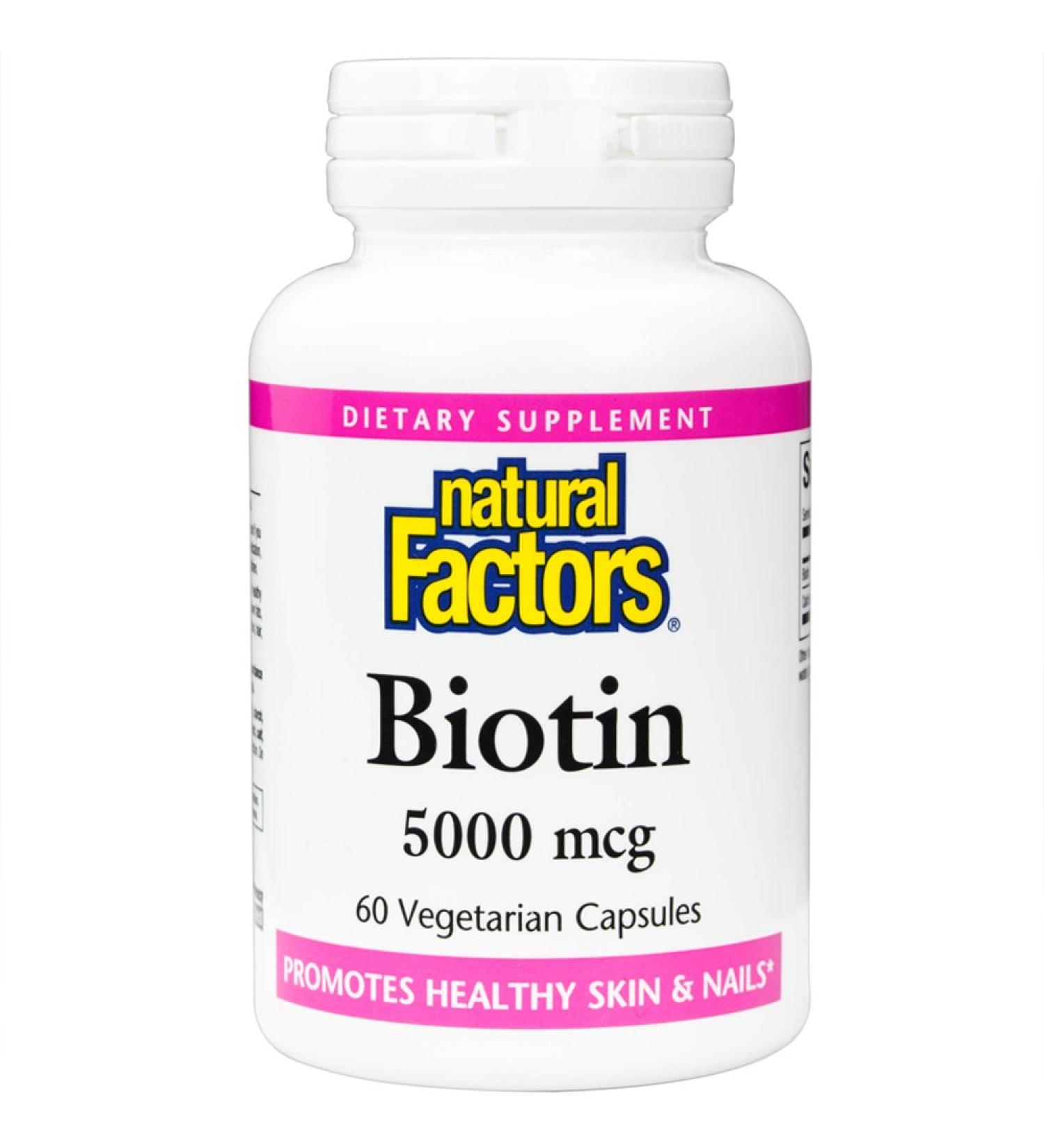 Natural Factors Biotin 5000 mcg - 60 Vegetarian Capsules for Healthy Hair, Skin & Nails - Buy Online on GoSupps.com