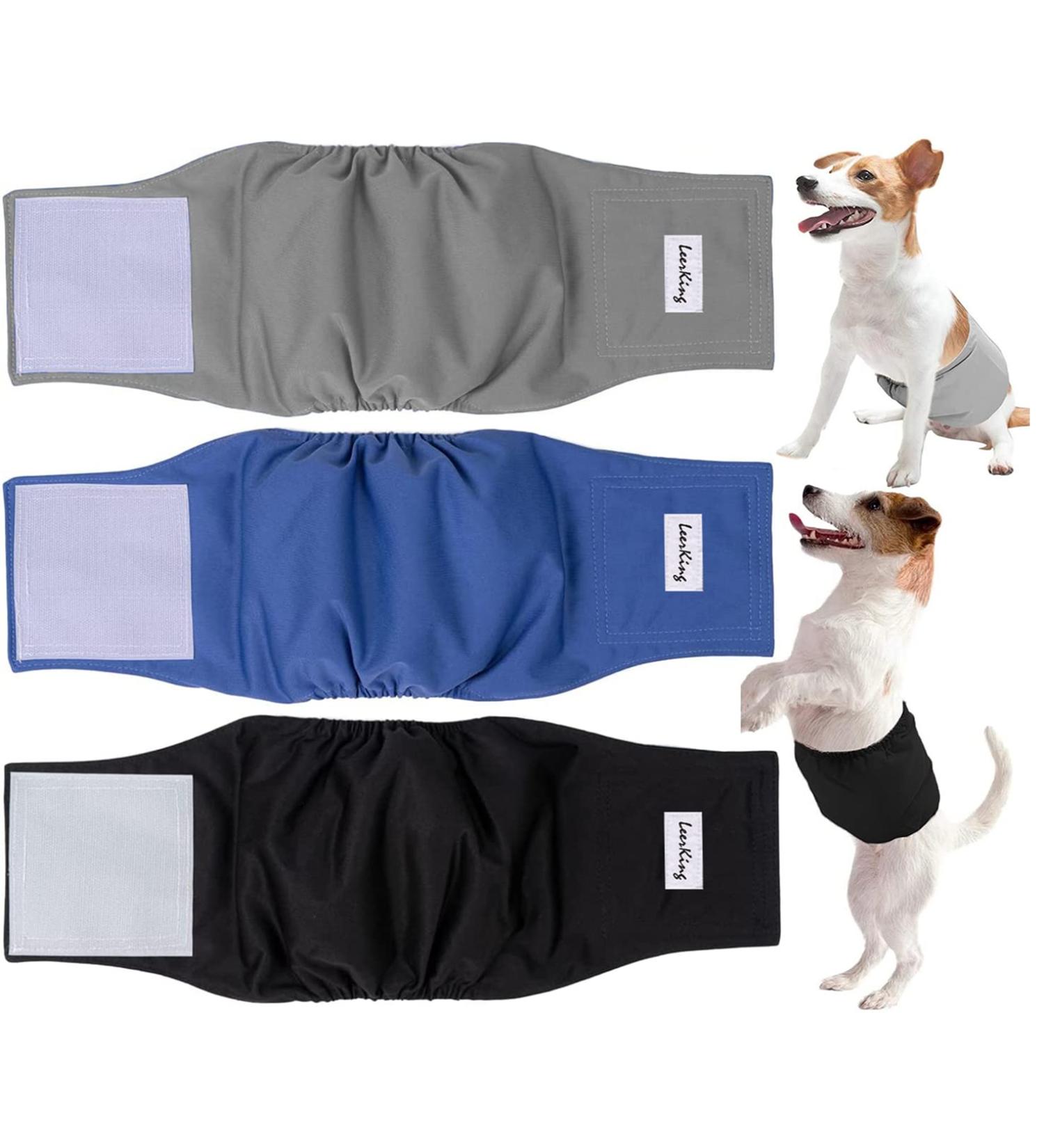 LeerKing Male Dog Diapers - Washable Incontinence Pads for Male Dogs & Puppies | M Size (Black+Gray+Blue) - Buy Online on GoSupps.com