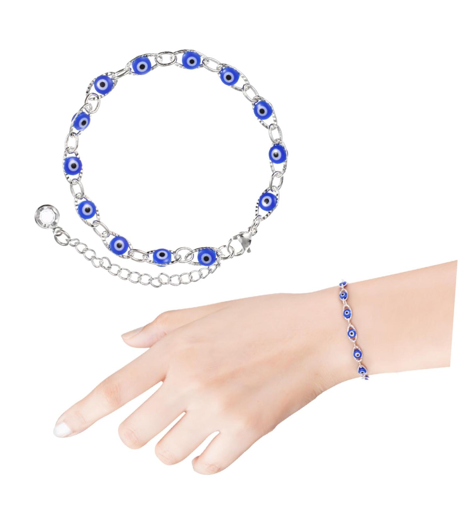Lurrose 3-Piece Teufel-Umge Brass Gemstone Bracelets for Women | Turkish Evil Eye Jewelry Pearl & Blue Eyes Accessories - Buy Online on GoSupps.com