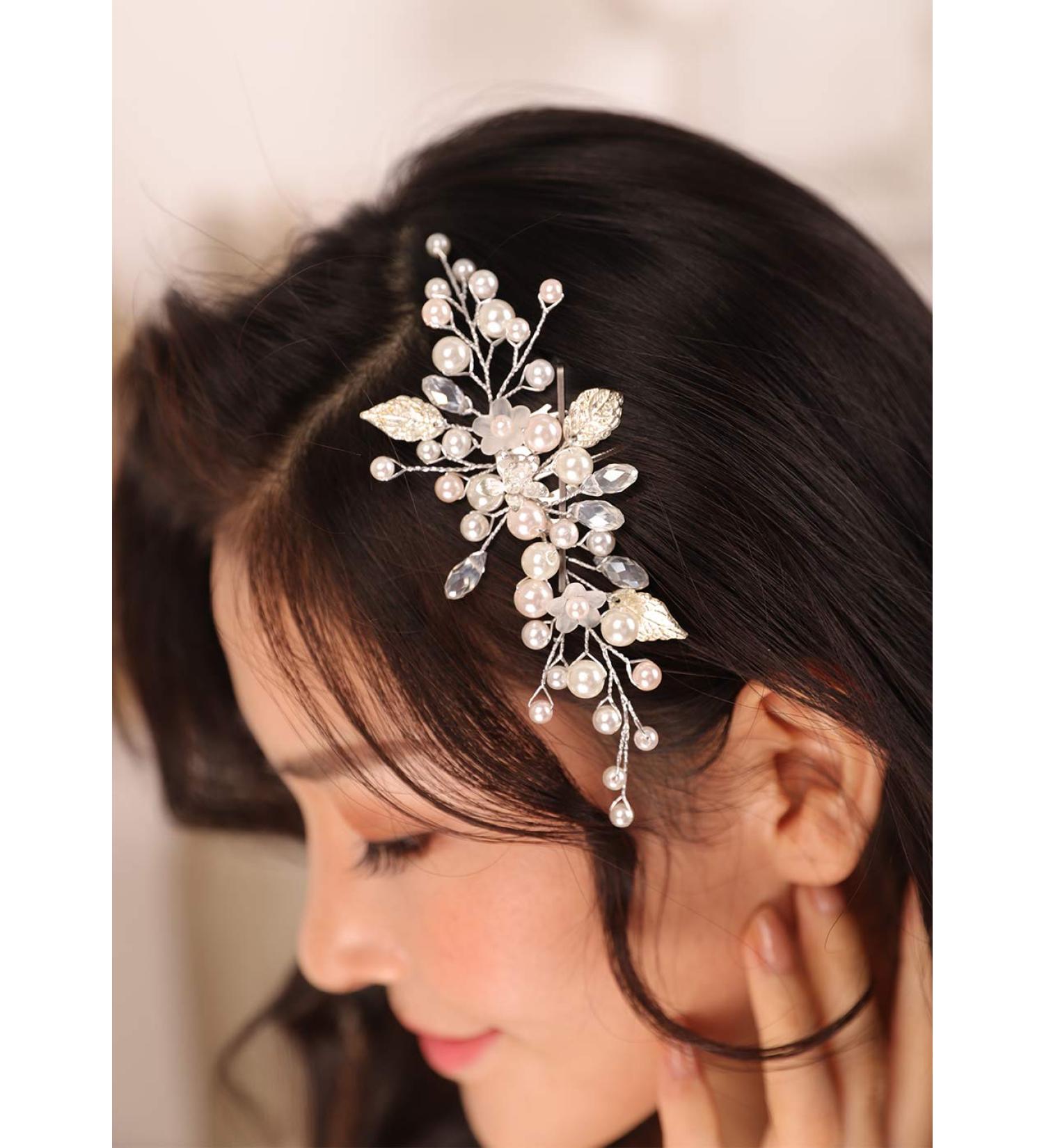 Kercisbeauty Pearl and White Flower Hair Comb for Women and Girls Wedding Bridal Hair Jewelry Side Hairpiece Cute Hair Accessories for Brides Bridesmaid Flower Girls Bridal Shower Hair Jewelry - Buy Online on GoSupps.com