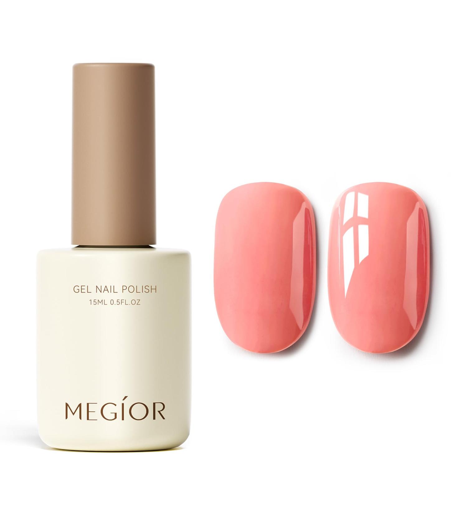 MEGIOR Pink Gel Nail Polish 15ml Coral Pink Gel Polish High Gloss Soak Off UV LED Nail Gel Polish for Nail Art Manicure Salon DIY Home Gift for Girls Pink Ambition - Buy Online on GoSupps.com