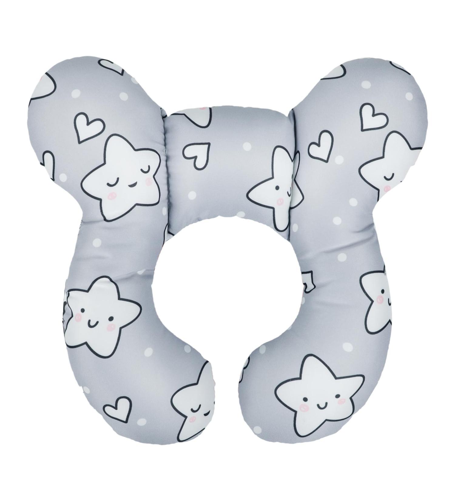 Baby Car Seat Travel Neck Pillow - Infant Head Support Cushion with Cute Cartoon Design - U-shaped Soft Head Neck Protector for Pushchair, Stroller & Car Seat - Five-pointed Star Design - Buy Online on GoSupps.com