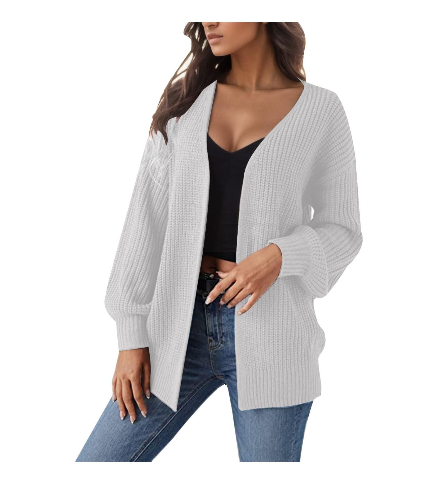 Gefomuofe Cardigans for Women Long Sleeve Cardigan for Women Pocket Jacket Cardigan Women's Blazer Cardigan Outerwear Elegant Shoulder Jacket Top Casual Top White XL - Buy Online on GoSupps.com