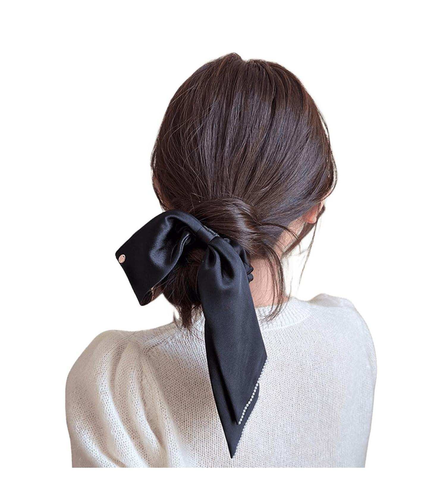 scicent Silk Scrunchies Satin Hair Scarf with Bow Solid Colors Hair Scrunchies Elastic Scrunchy Scarf Ponytail Holder Bands - Black 6308 - Buy Online on GoSupps.com