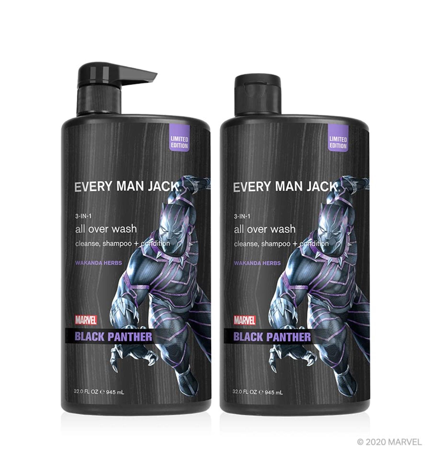 Every Man Jack Black Panther All Over Wash | 32oz Twin Pack | Parabens & Phthalate-free | Cruelty Free Wakanda Herb Formula - Buy Online on GoSupps.com