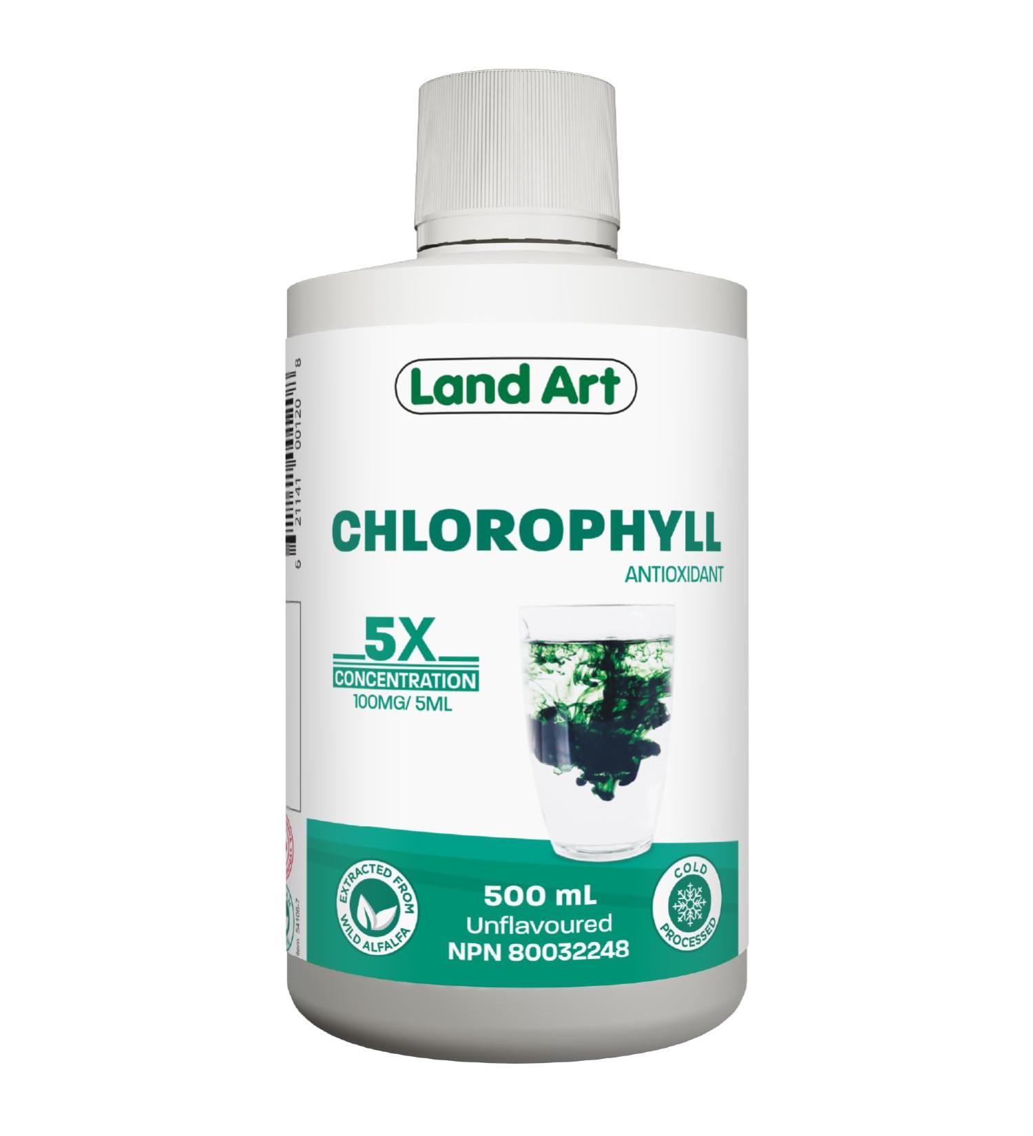 Liquid Chlorophyll Unflavoured 5X Concentrated 500ml Cold Extracted from Non-GMO Alfalfa - Detox - Alkaline - Natural Body Deodorant Antioxidant - Made in Canada - Buy Online on GoSupps.com