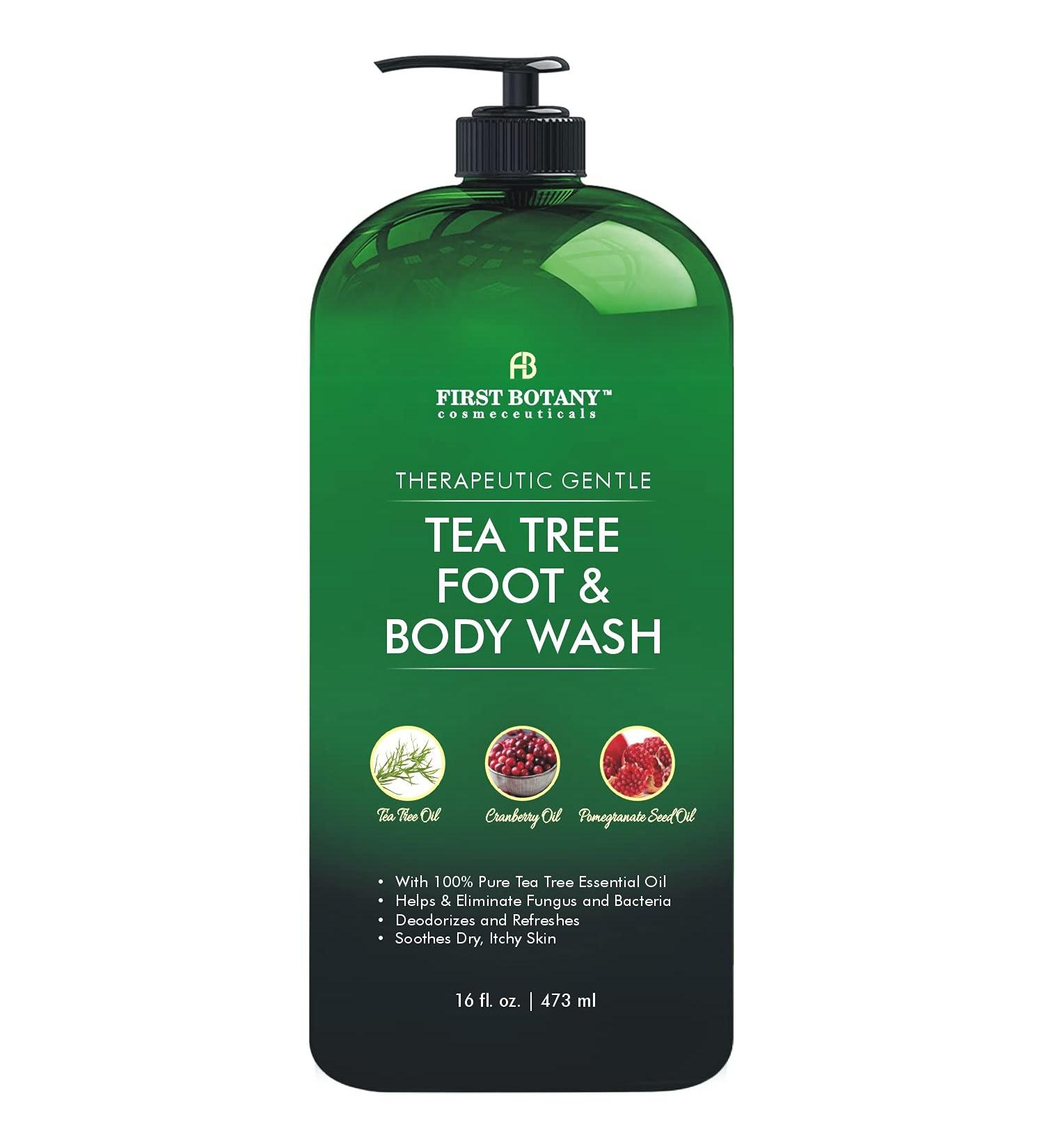 Tea Tree Body & Foot Wash - Fights Corns, Calluses, Dandruff, Warts, Nail Issues, Acne, Body Odor, Eczema, Jock Itch - 100% Natural - 16 fl oz - Buy Online on GoSupps.com