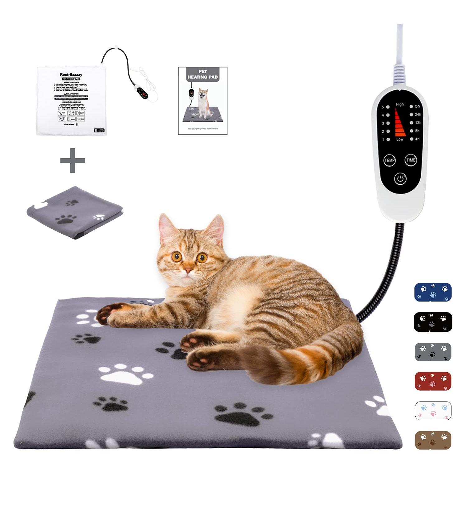 Rest-Eazzzy Pet Heating Pad with 5 Level Timer & Temperature - Electric Warming Mat for Dog Cat - Automatic Power-Off - Paw-Grey - Buy Online on GoSupps.com