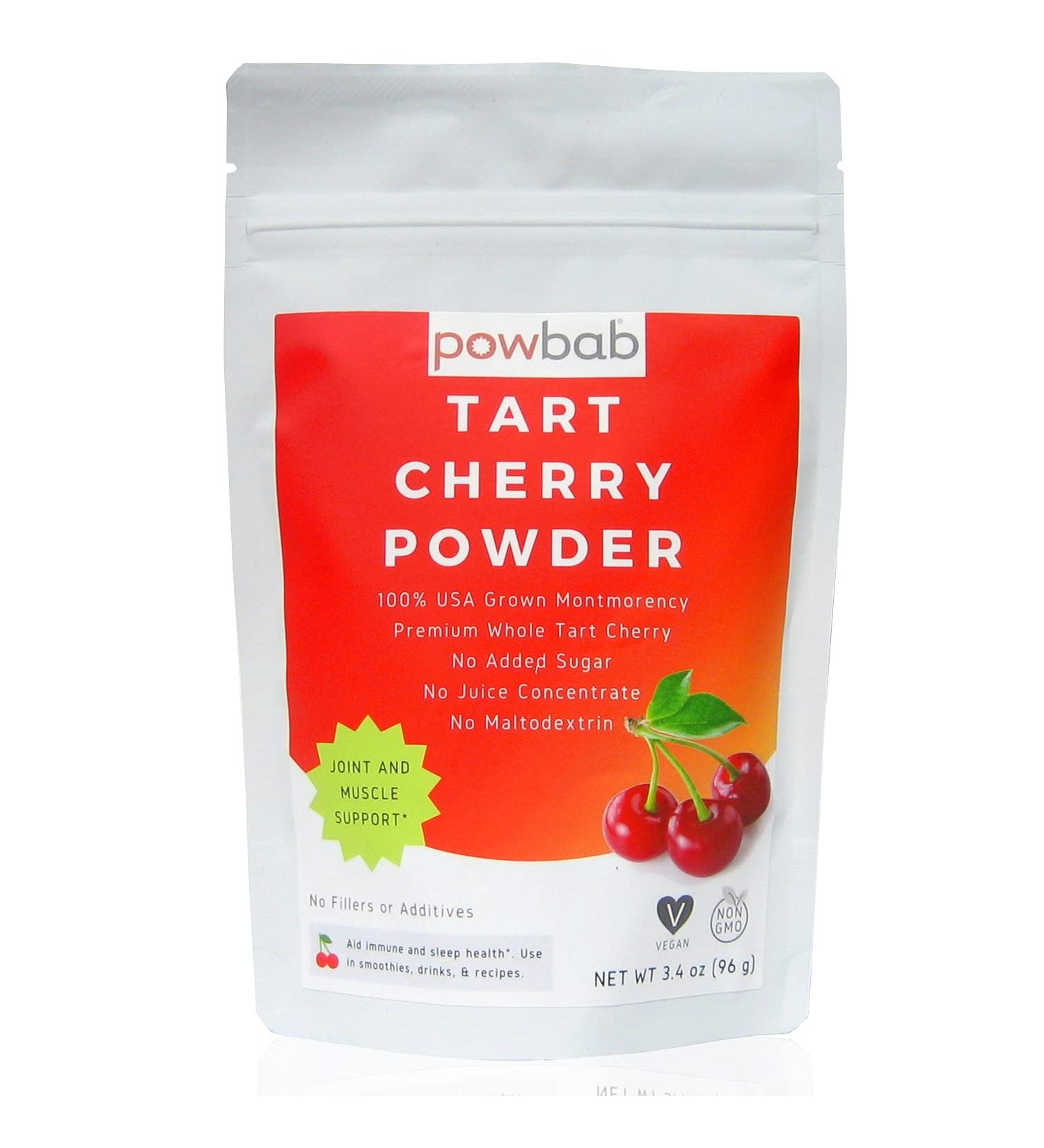 powbab Tart Cherry Powder - 100% USA Grown Montmorency Organic Tart Cherry Bits with Organic Melatonin (3.4 oz) - Buy Online on GoSupps.com